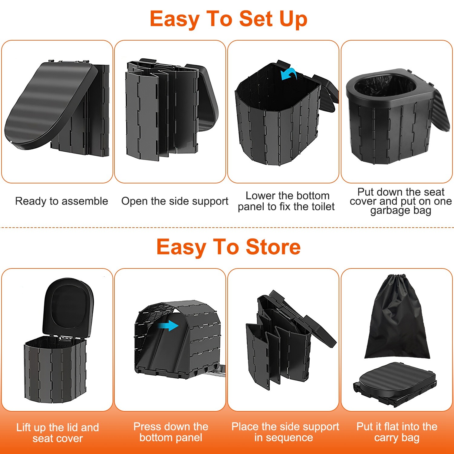 Portable Folding Toilet Potty Seat for Travel Camping Car Emergency Kit with Lid