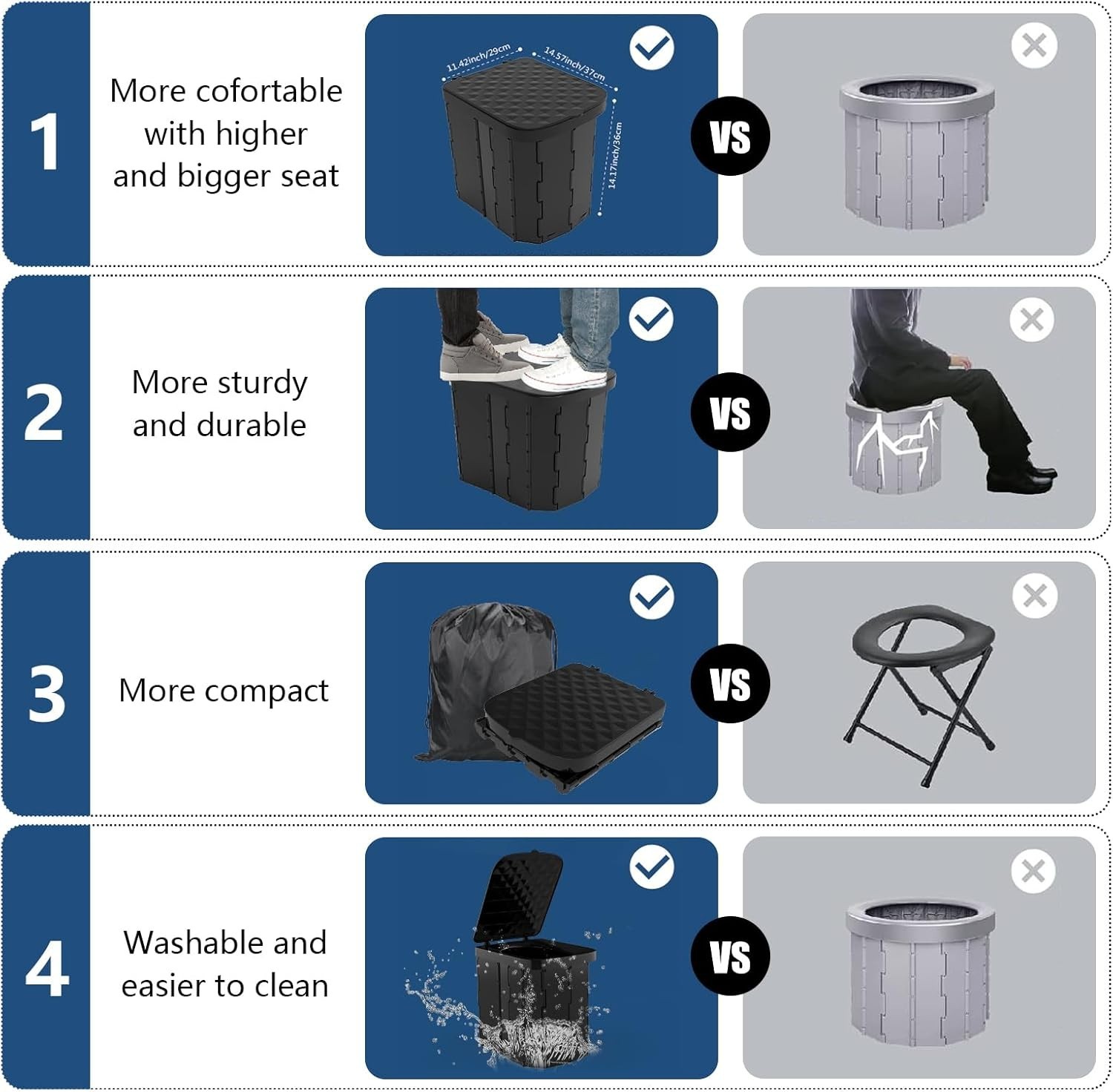 NEW XL Portable Folding Camping Toilet with Lid Travel Adult Car Potty Black