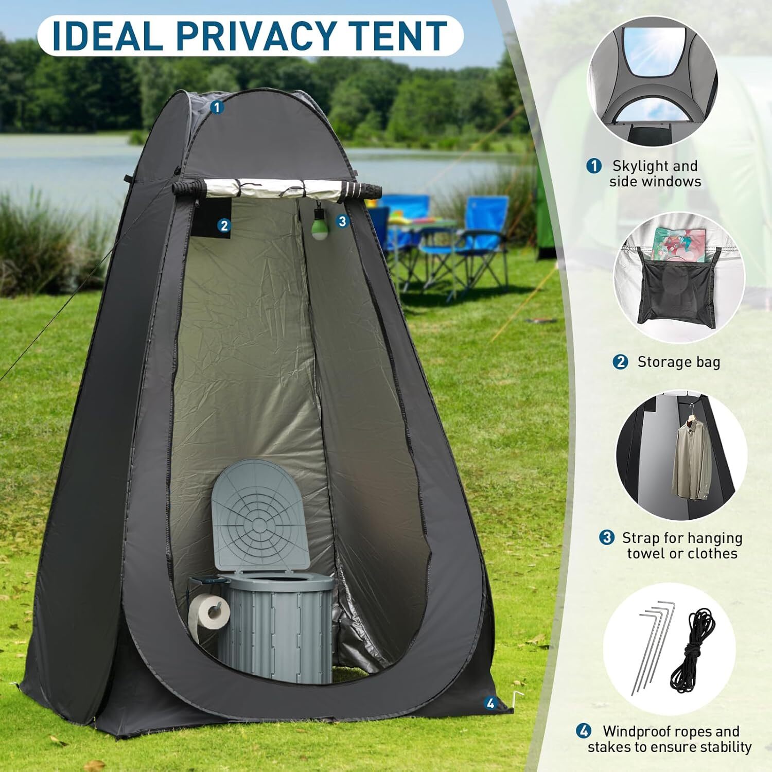 Portable Potty Toilet with Pop-Up Privacy Tent Outdoor Camping Travel Mobile US