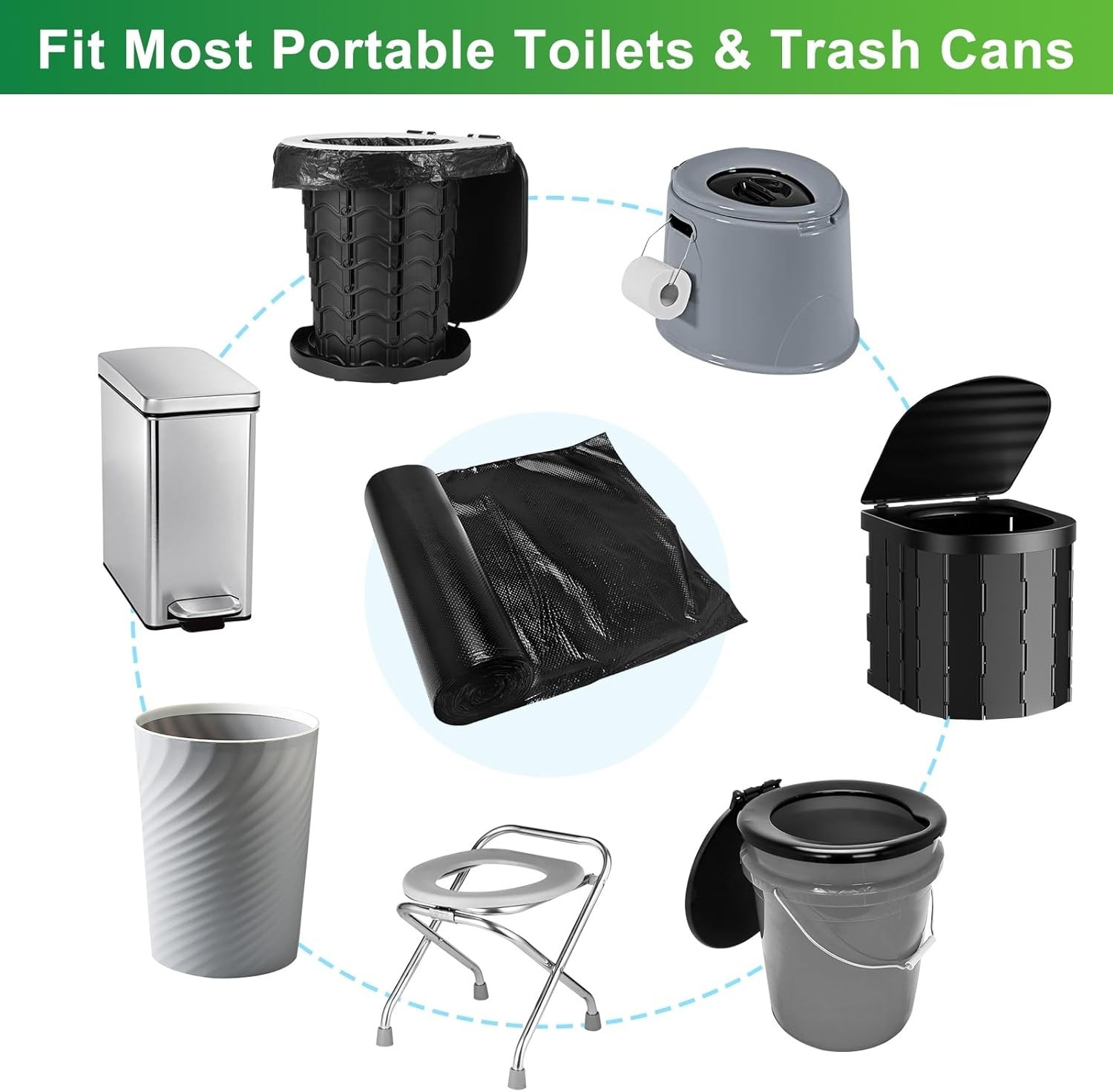 Portable Toilet Bags – 8 Gallon Camping Toilet Bags, Biodegradable Travel Pot…