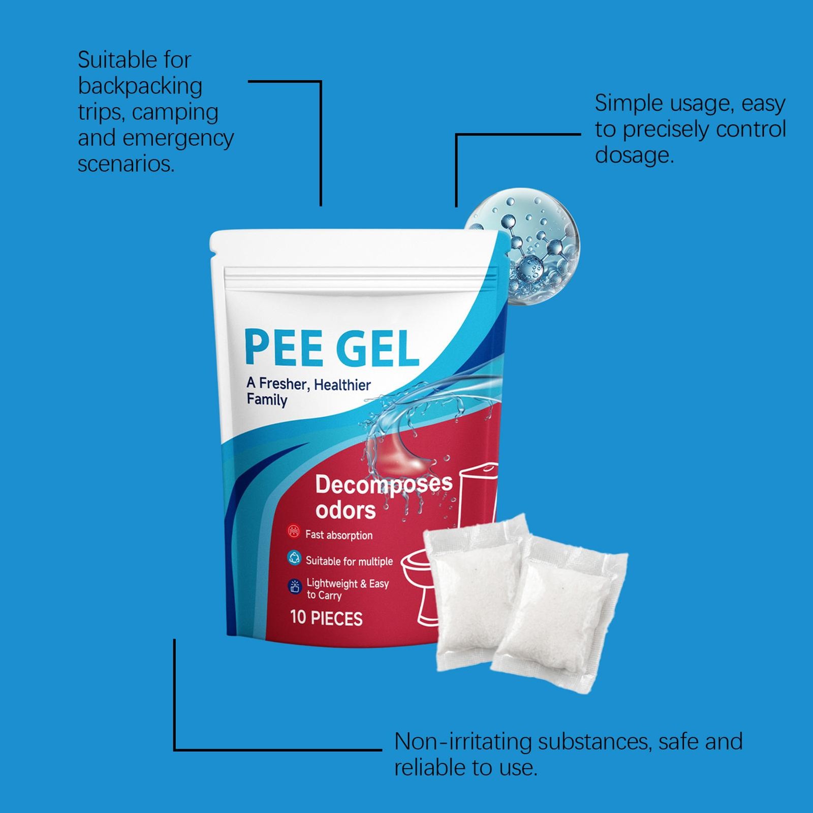 10pcs Portable Toilet Gel Urine Solidifier,Odor Neutralizer, Pee Absorbent Gel