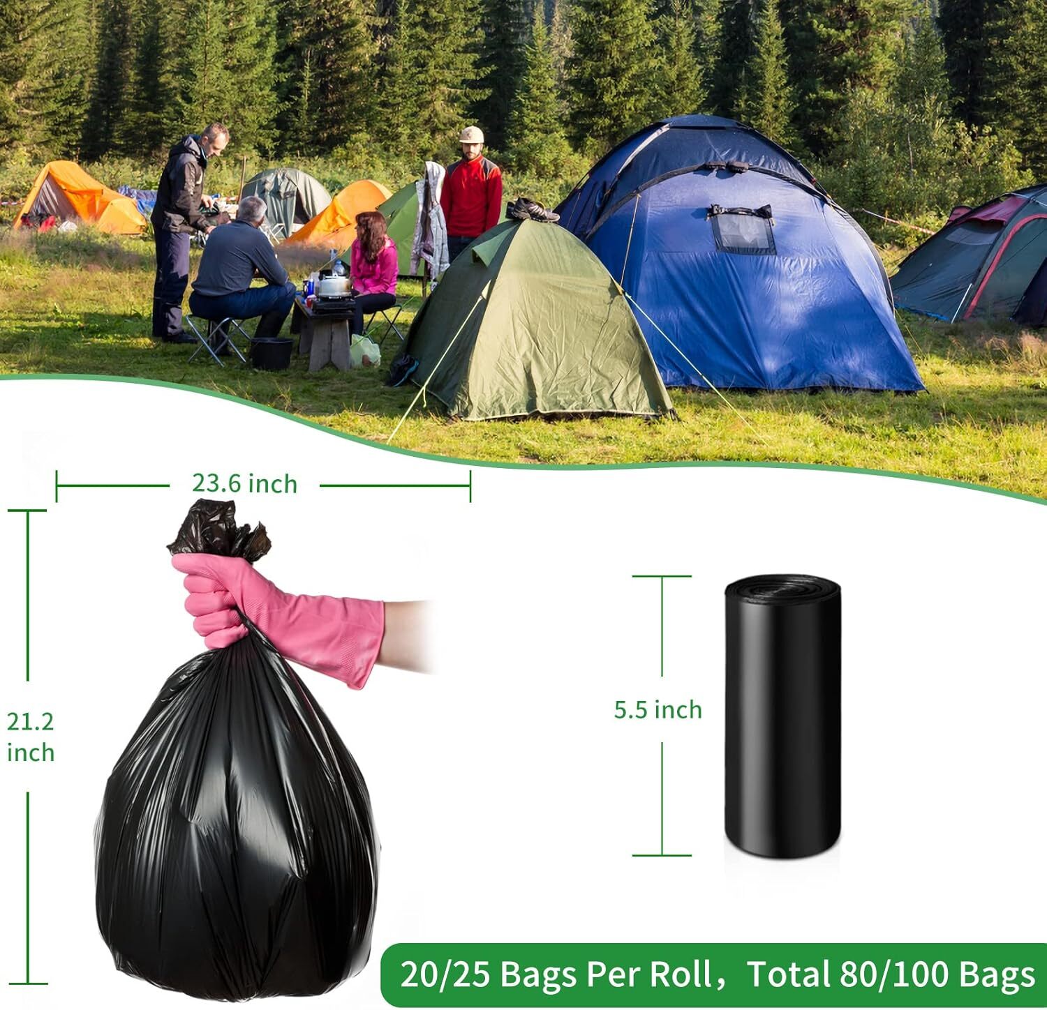 Portable Camping Toilet Bags 8 Gallon Super Thick Camping Leak Proof Trash Bags