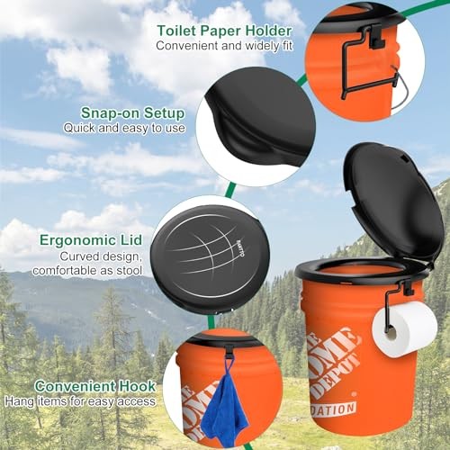Portable Toilet Seat for 5 Gal Buckets, Camping Toilet Seat with Lid for Black