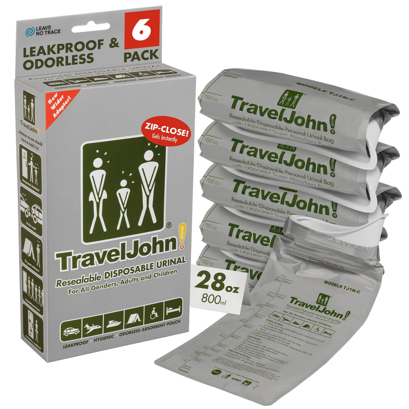 TravelJohn Resealable Disposable Urinal Bags 28oz (6 Pack) – Road Trip Essent…
