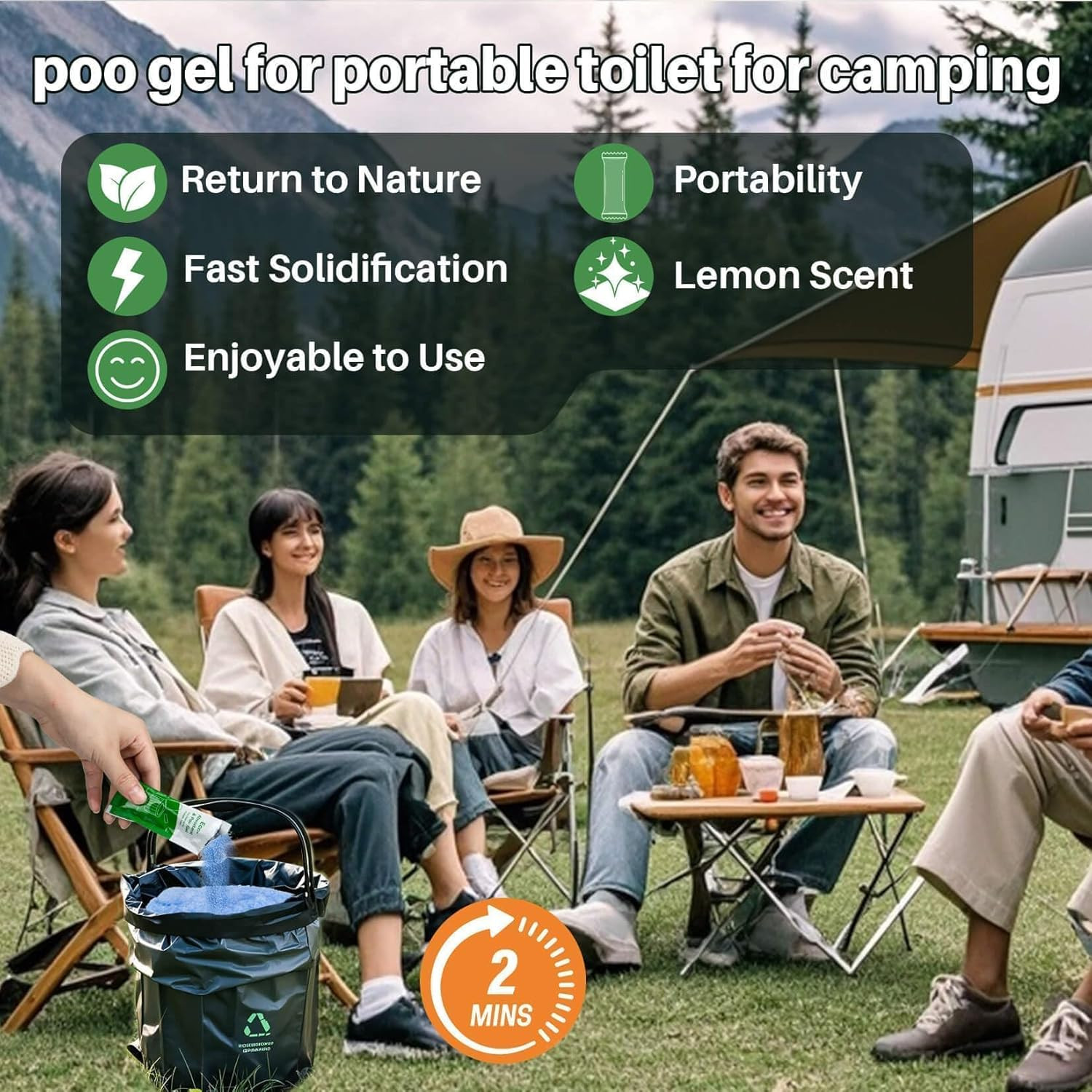 Poo Gel for Portable Toilet for Camping – 28 Packs Camping Toilet Bags Lemon Eco