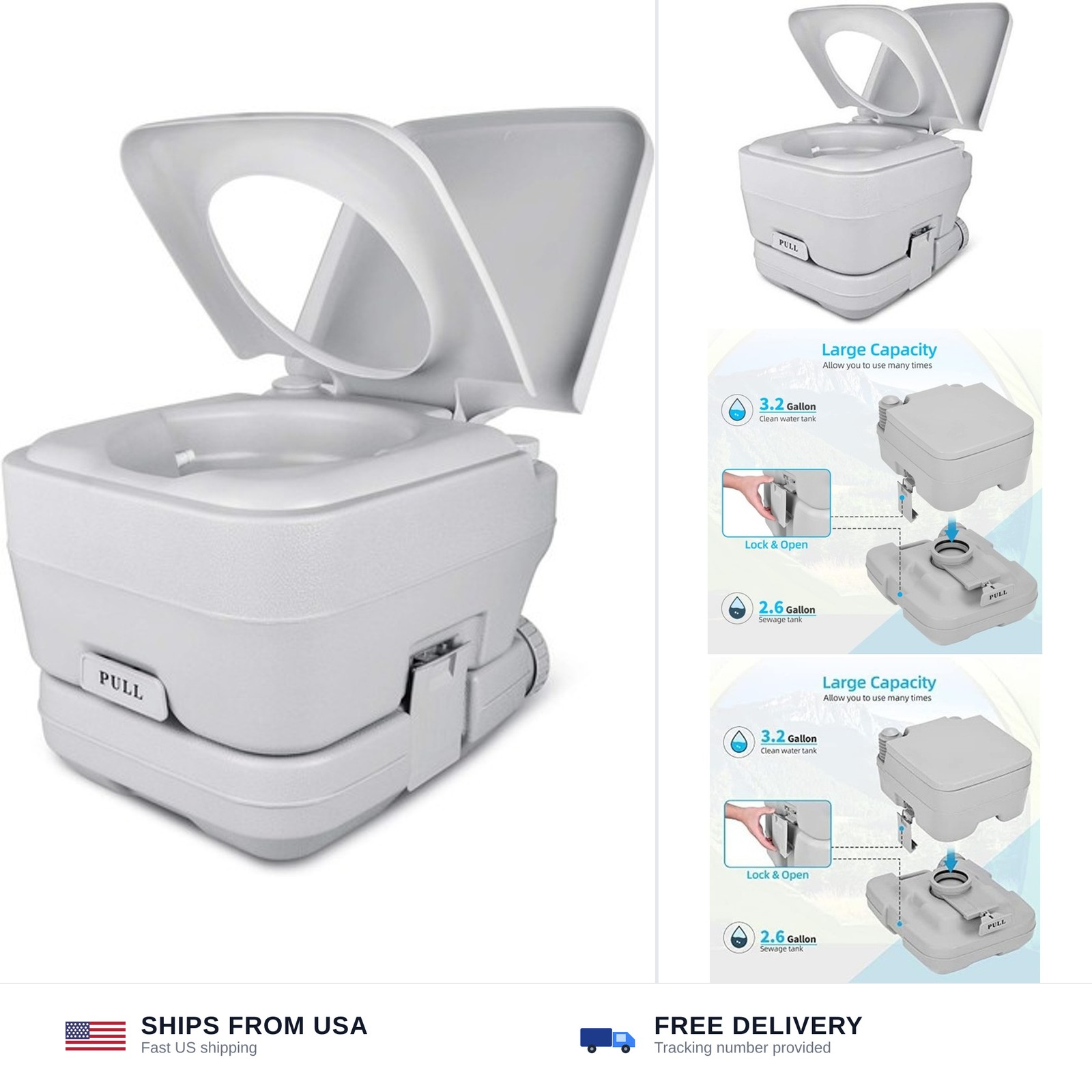 YITAHOME Portable Toilet 2.6 Gallon Camping RV Potty, Double Water Outlet, Pr…