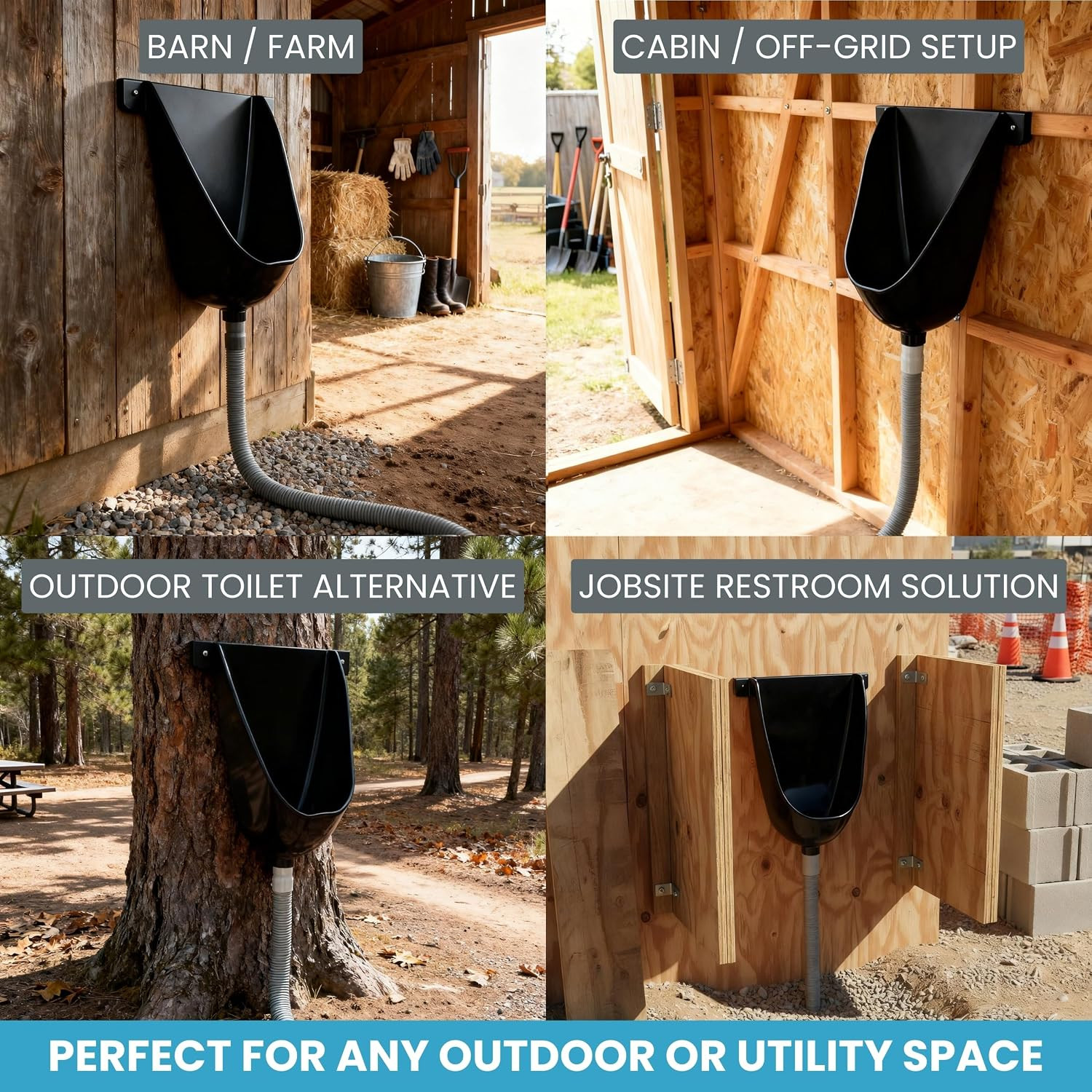 Waterless Urinal with Hose (Black) – UV Resistant outside Urinal, Outdoor Plasti