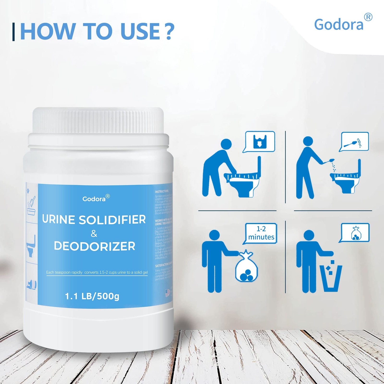 Godora 1.1LB ECO-Friendly Toilet Urine Powder with Spoon, 1.1, white