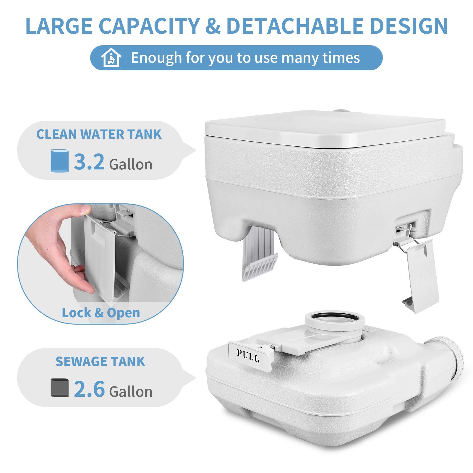 Yitahome Portable Toilet Camping Travel Rv Potty 2.6 Gallon Detachable Waste