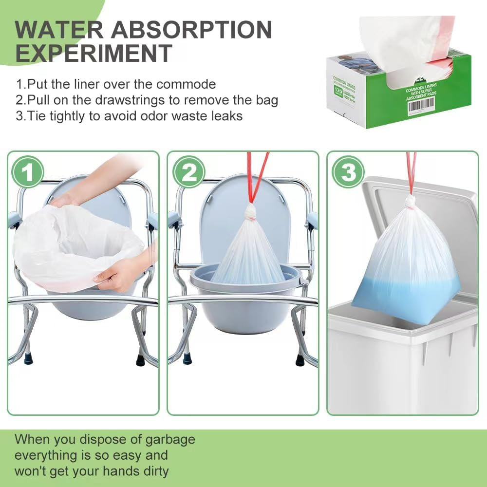 Commode Liners 120 Pack Disposable Portable Toilet Bags Bedside Chair Camping Po
