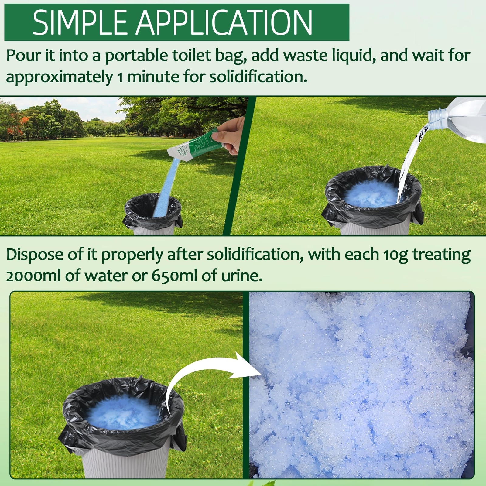 30pcs Portable Toilet Absorbent Gel with 40pcs 6 Gallon Camping Toilets Bags,…