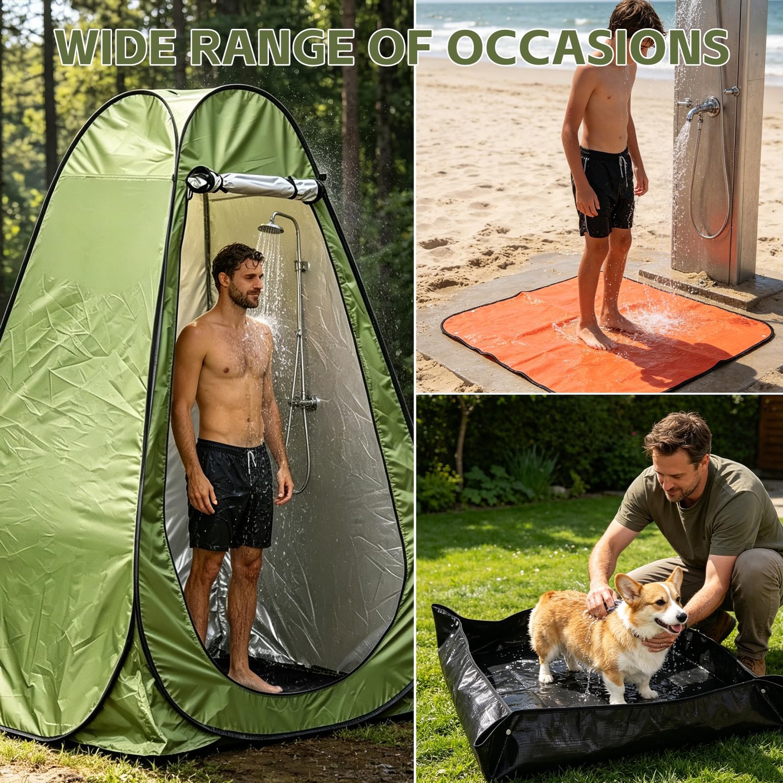 2 Pack Portable Camping Shower Mat Foldable Waterproof Non Slip 39.3 In