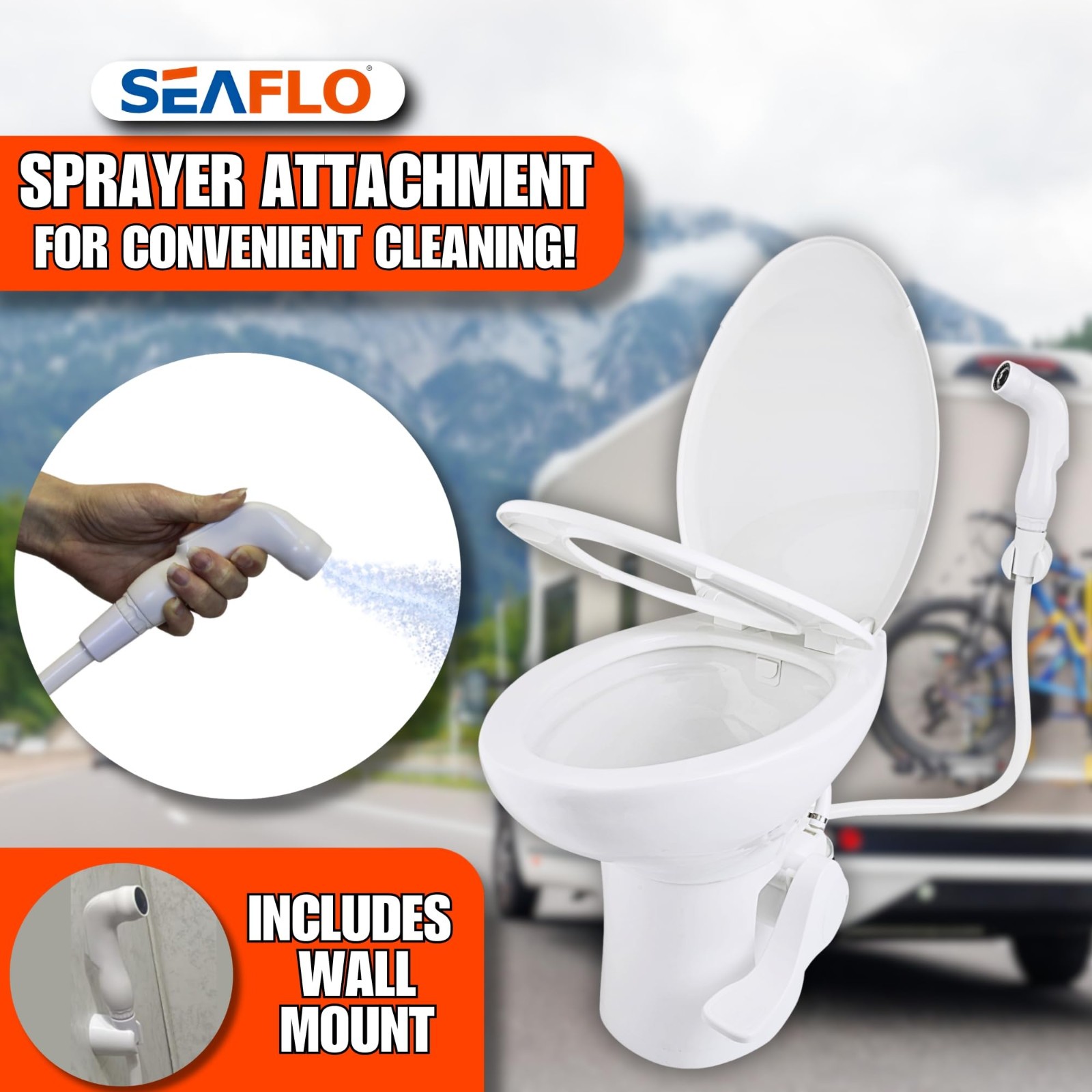 SEAFLO Ceramic Residential Height Camper/RV Toilet with Sprayer Attachment