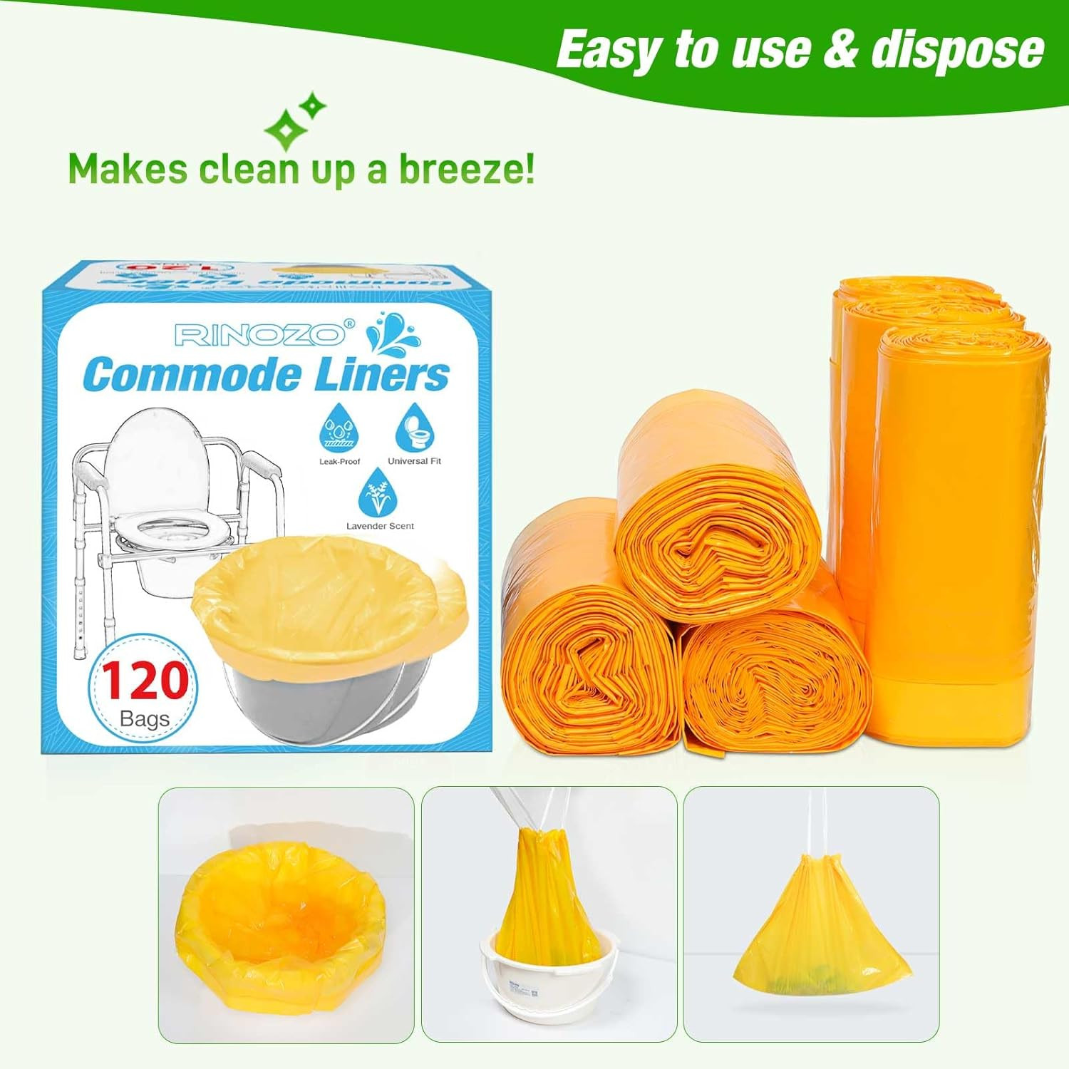 Commode Liners for Bedside Portable Toilet Chair Bucket 120 Count Lavender