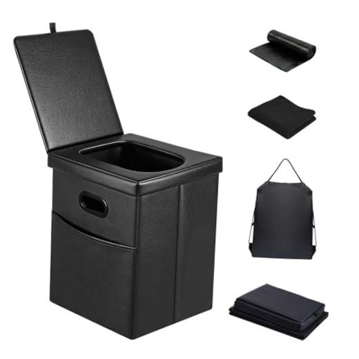 16.5″ XL Portable Toilet for Camping, Foldable Travel Toilet for Adults Black