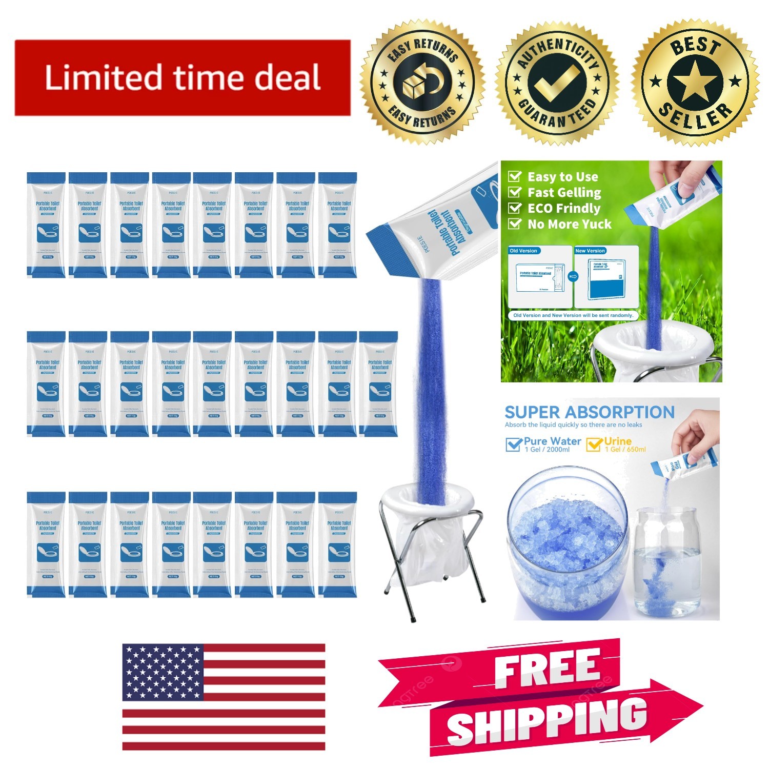 Lightweight Camping Toilet Gel Powder – 25 Convenient Packs for Any Adventure