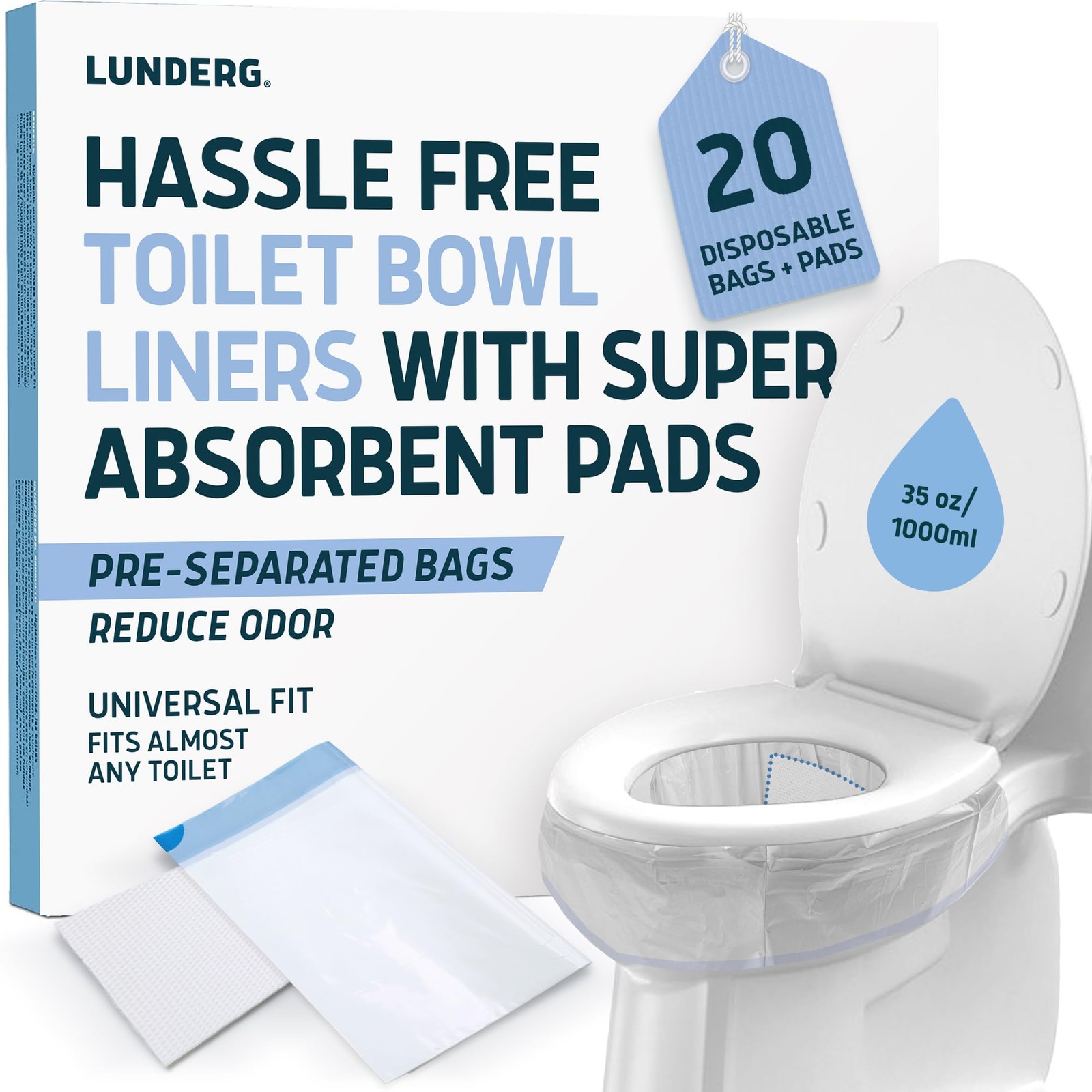 Toilet Liners with Super Absorbent Pads – Value Pack 20 Disposable Toilet Bag…