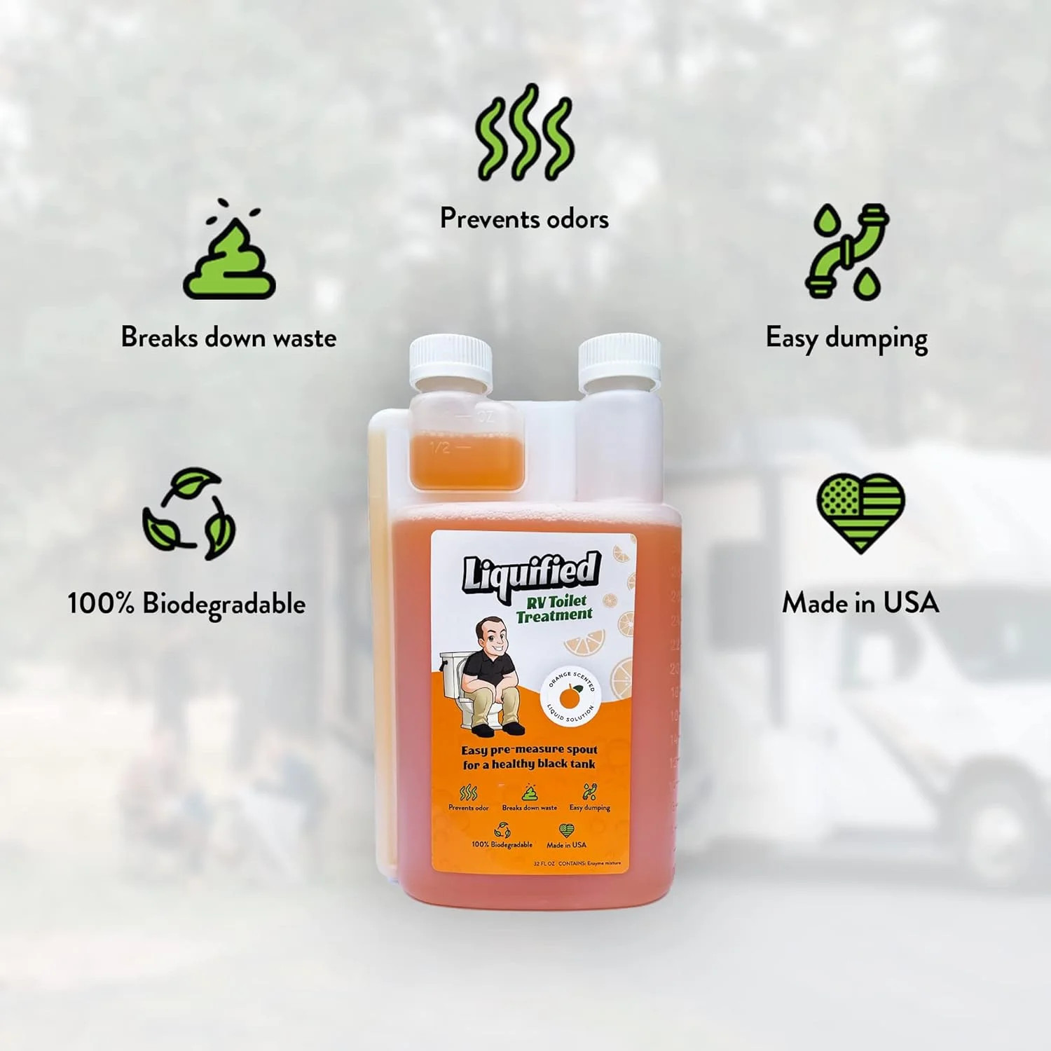 Liquified RV Toilet Treatment – Black Holding Tank Digester – Odor Eliminator –