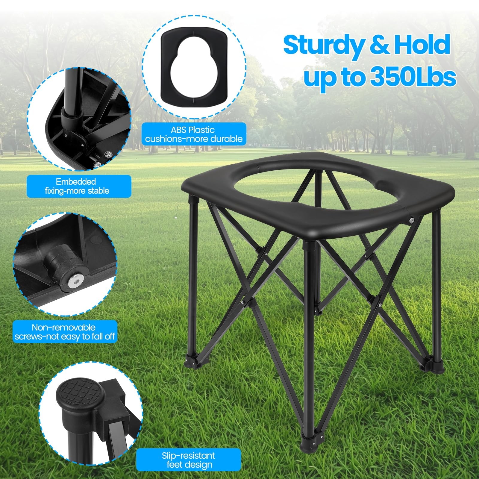 15.6» Portable Toilet for Camping, Ultralight Foldable Camping XL, Black