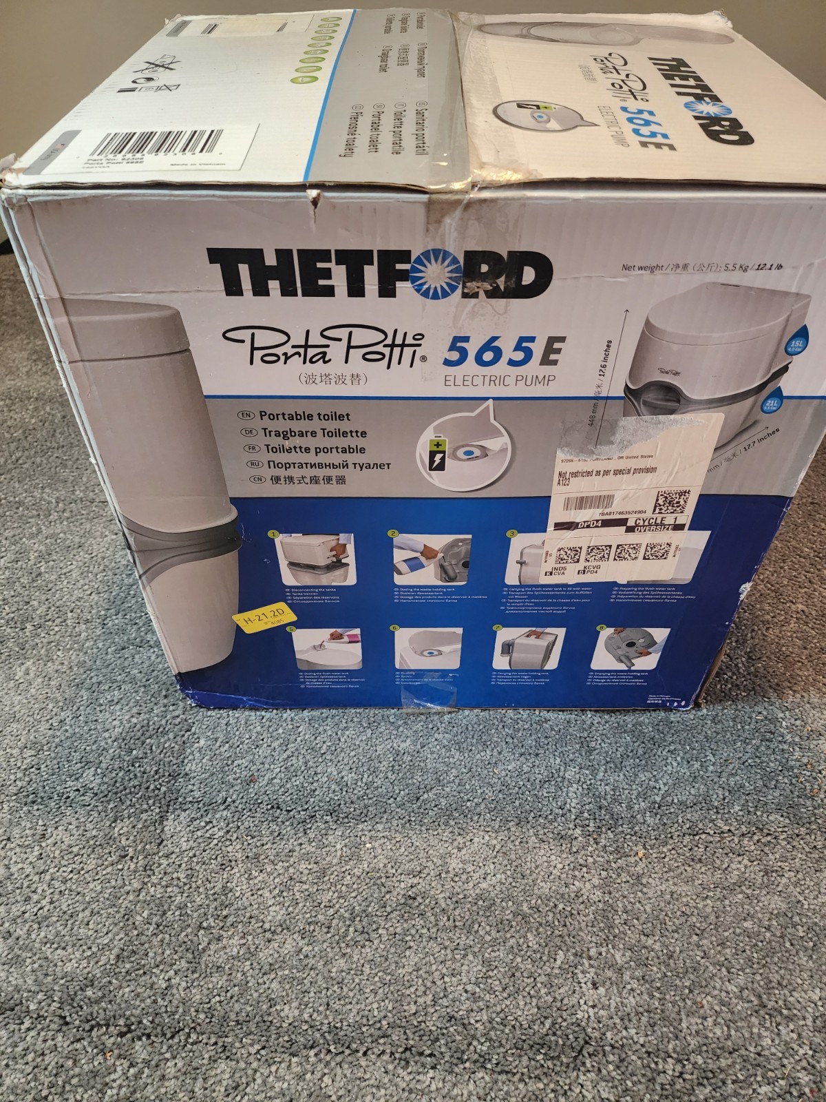 Thetford Porta Potti 565E Curve Portable RV or Boat Toilet