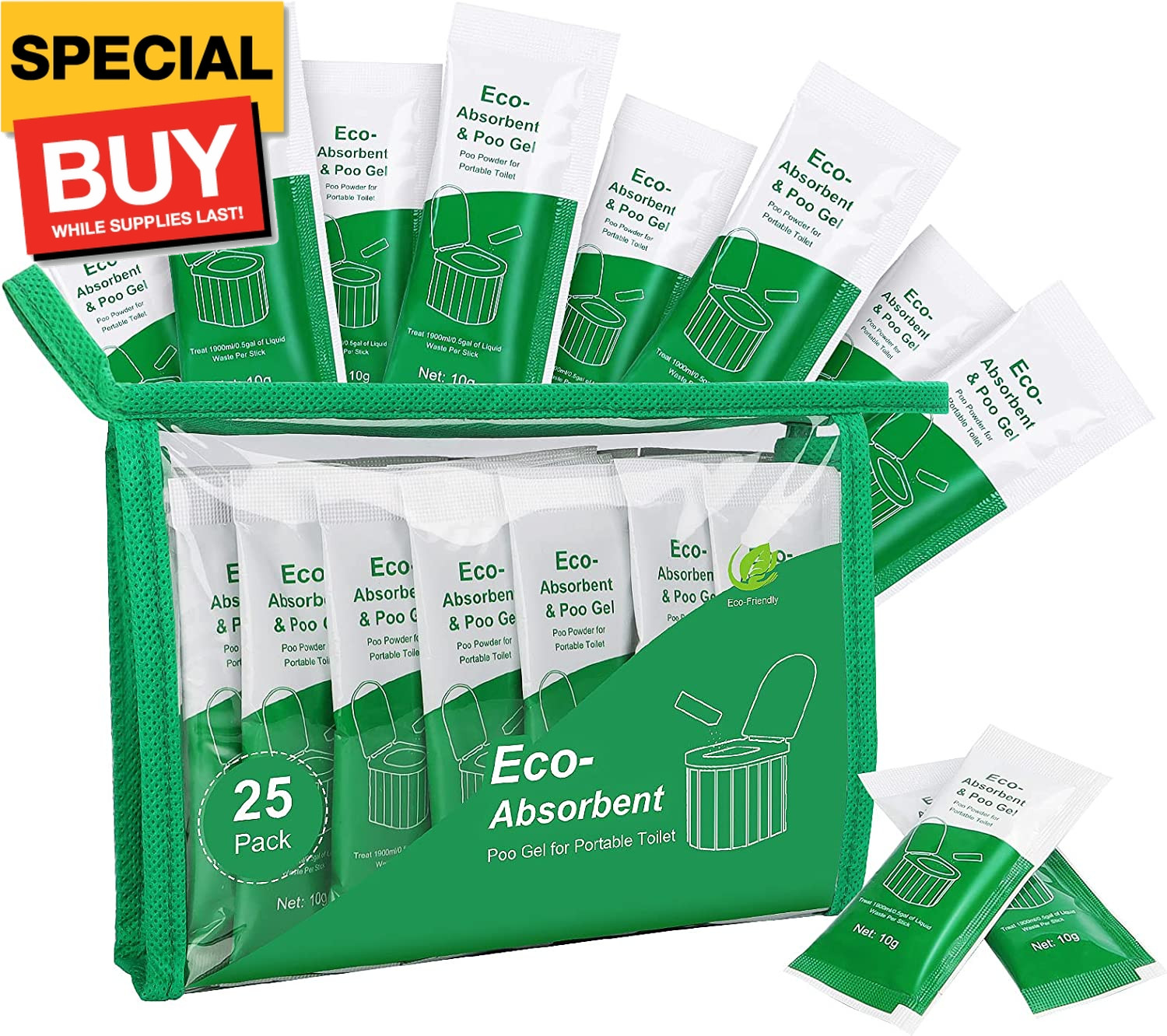 25Pack Poo Gel for Portable Toilet, Camping Toilet Chemicals Degradable Absorben
