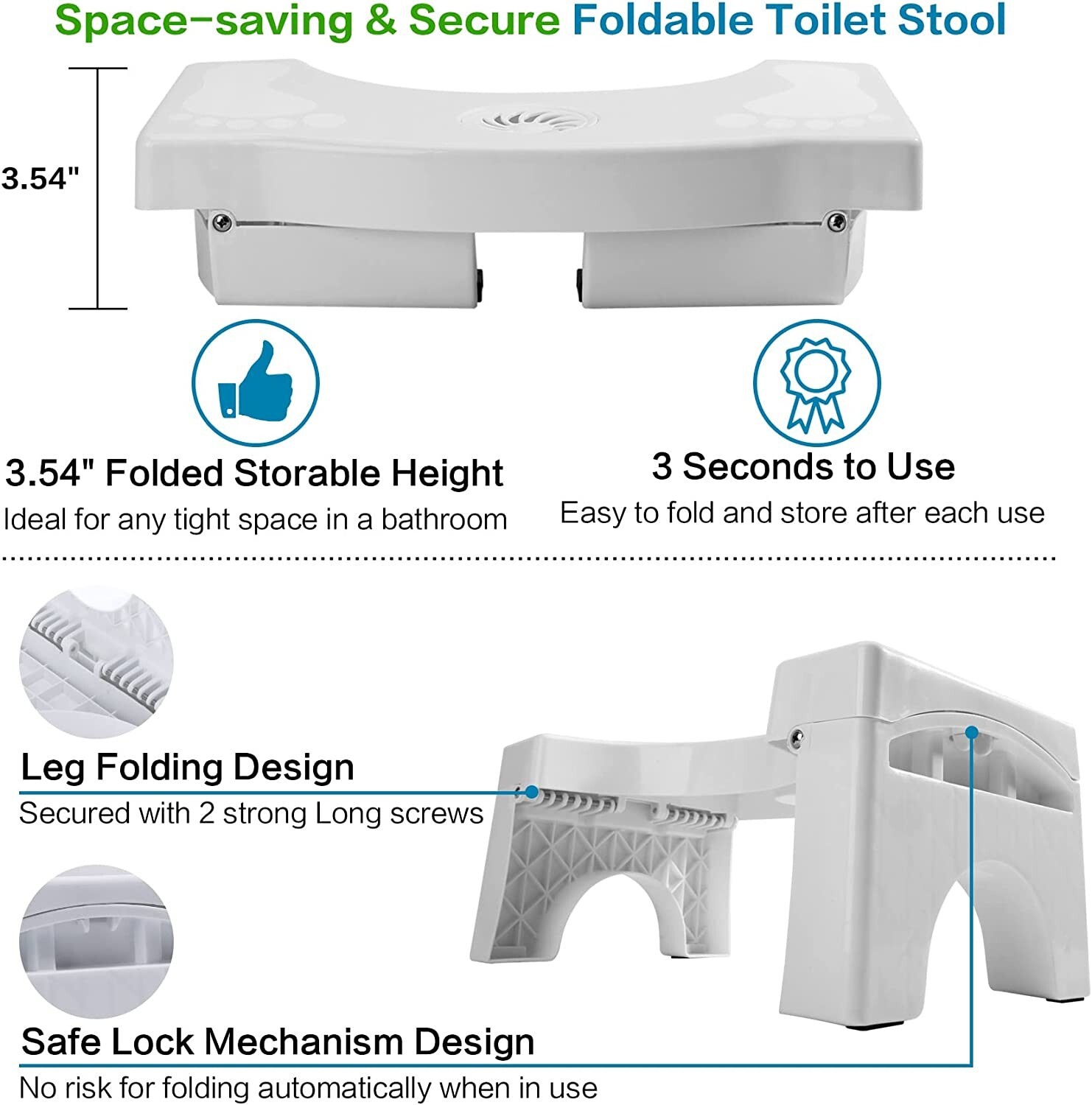 Taburete plegable para inodoro para adultos, plástico resistente de 7 pulgadas