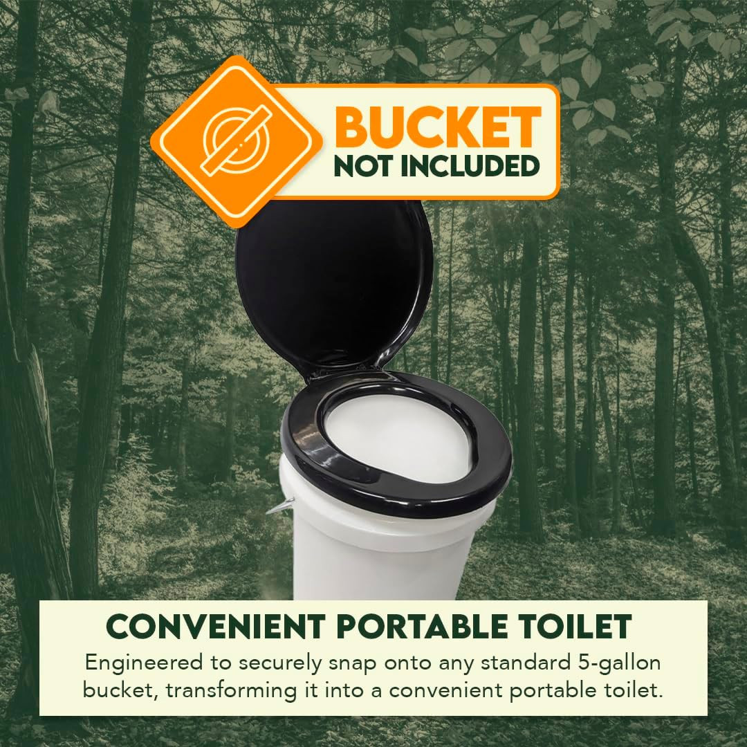 Portable Black Plastic Toilet at Lids, Fits a 5 Gallon Bucket, Great for Camping