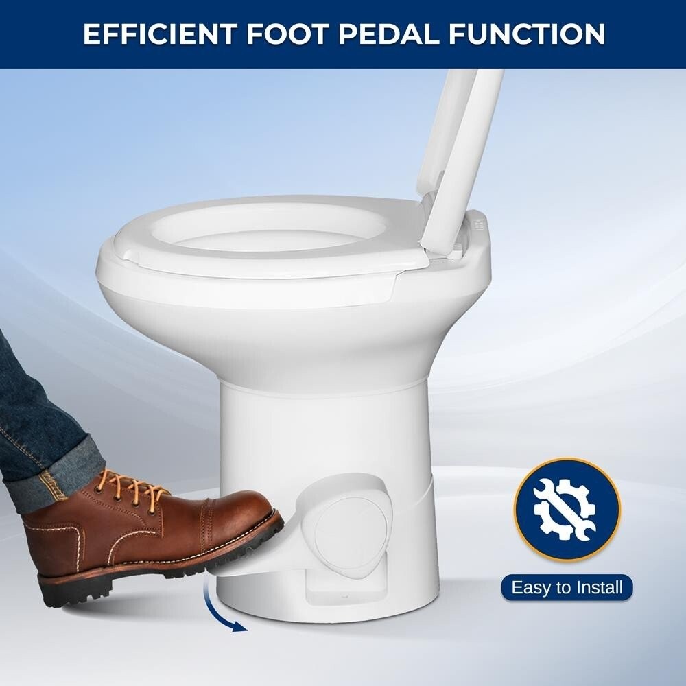 SereneLife Portable Gravity Flush Toilet High Profile with Foot Pedal Operation