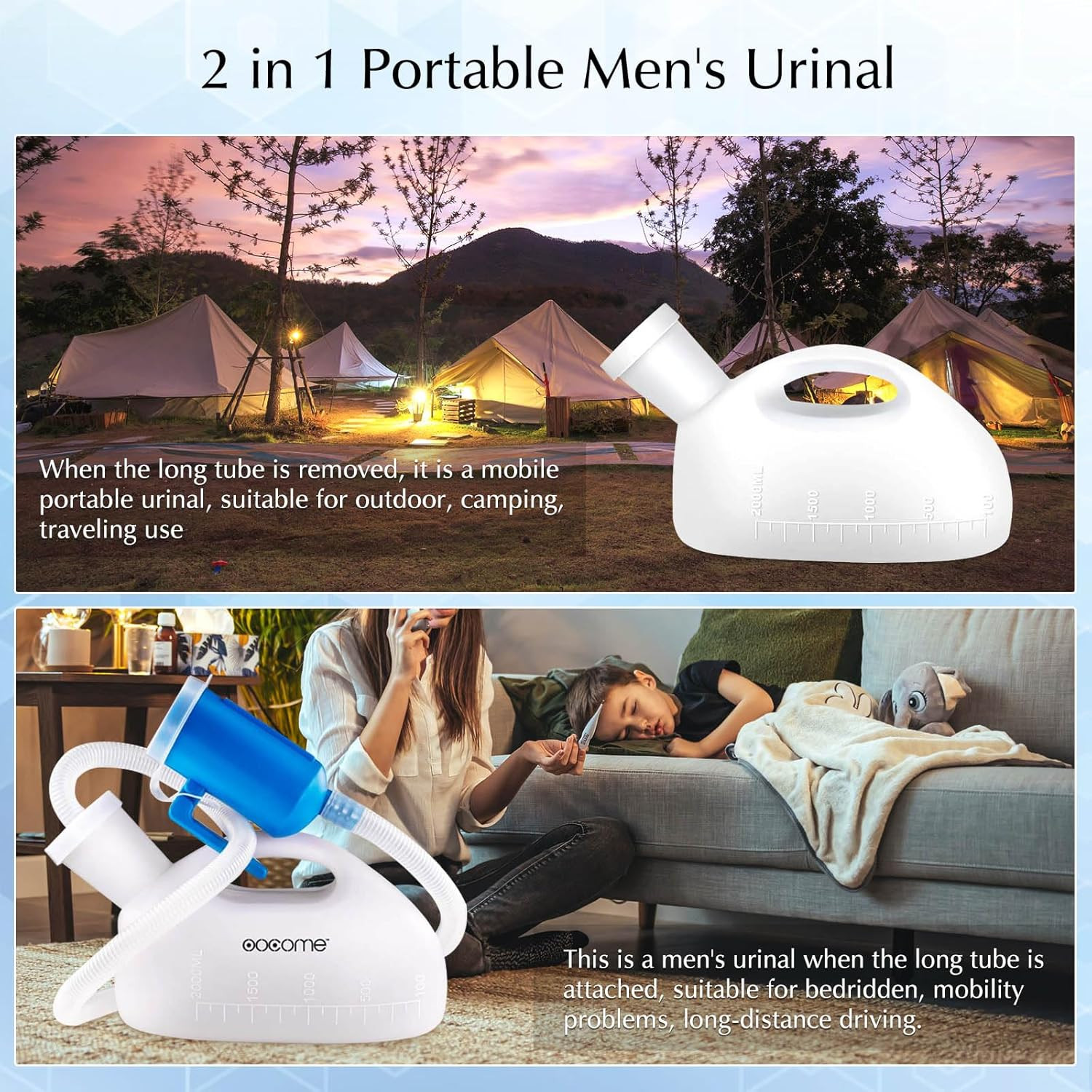 Portable Urinals for Men, OOCOME Men Urinal Bottle Spill Proof Reusable Male Pee