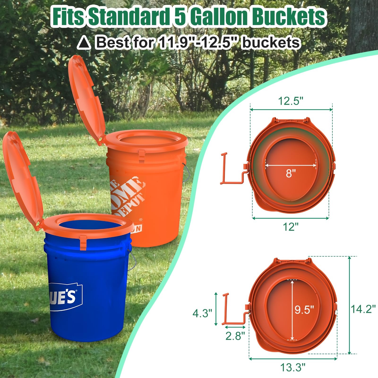 Portable Toilet Seat Orange fits for 5 Gal Buckets Snapon Lid for Adult