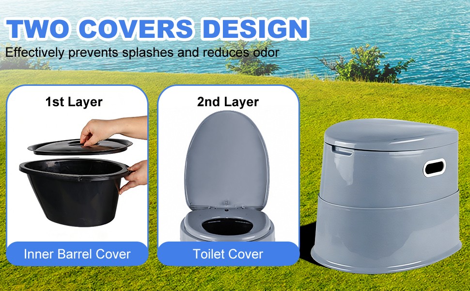 Portable Camping Toilet with Detachable Phone Shelf and Toilet Paper Holder