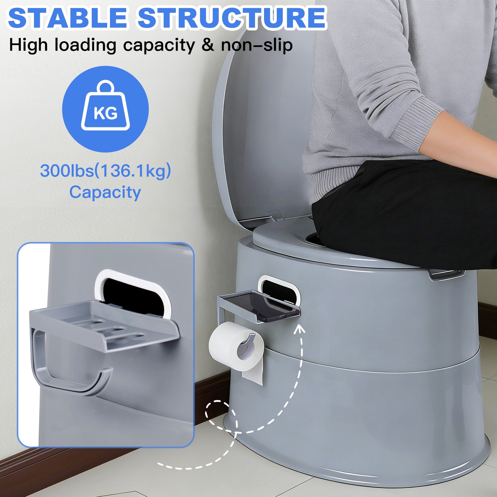 Portable Camping Toilet with Detachable Phone Shelf and Toilet Paper Holder
