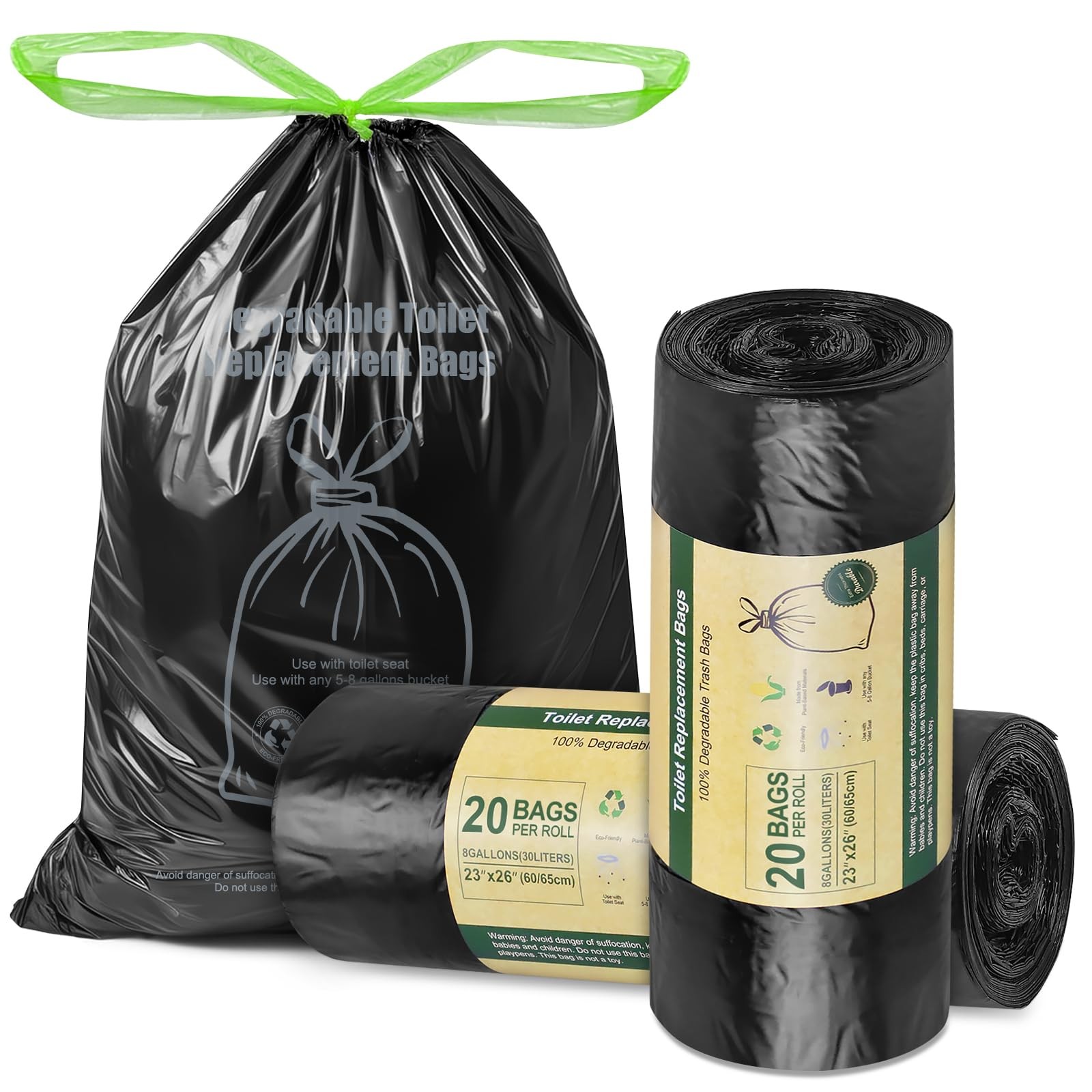 40 Count Toilet Bags with Drawstring, 8 Gallon, 30 Liter, Heavy Duty 1.97 Mil…