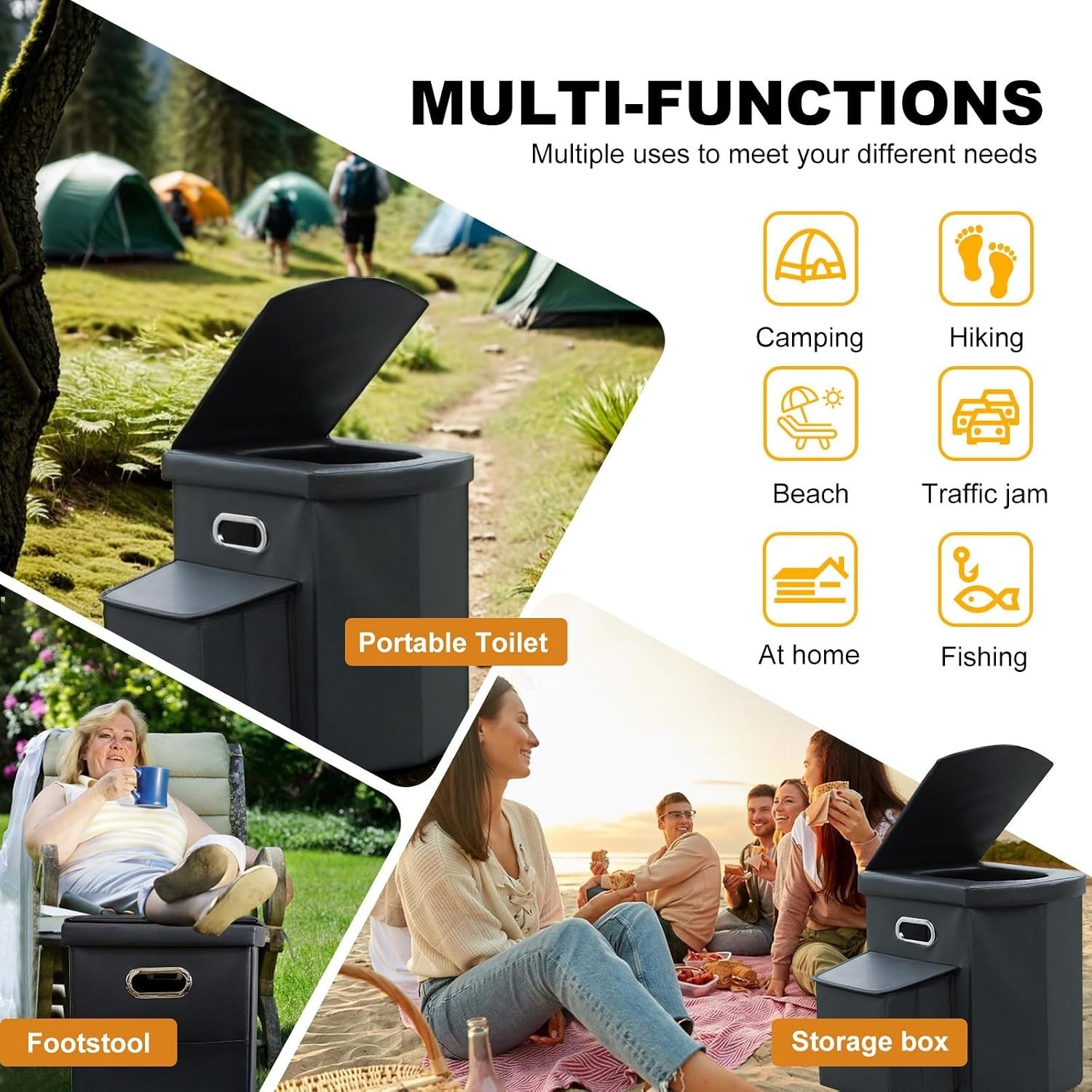 16.1 Inch Portable Toilet – Skin-Friendly Leather for Ultimate Comfort
