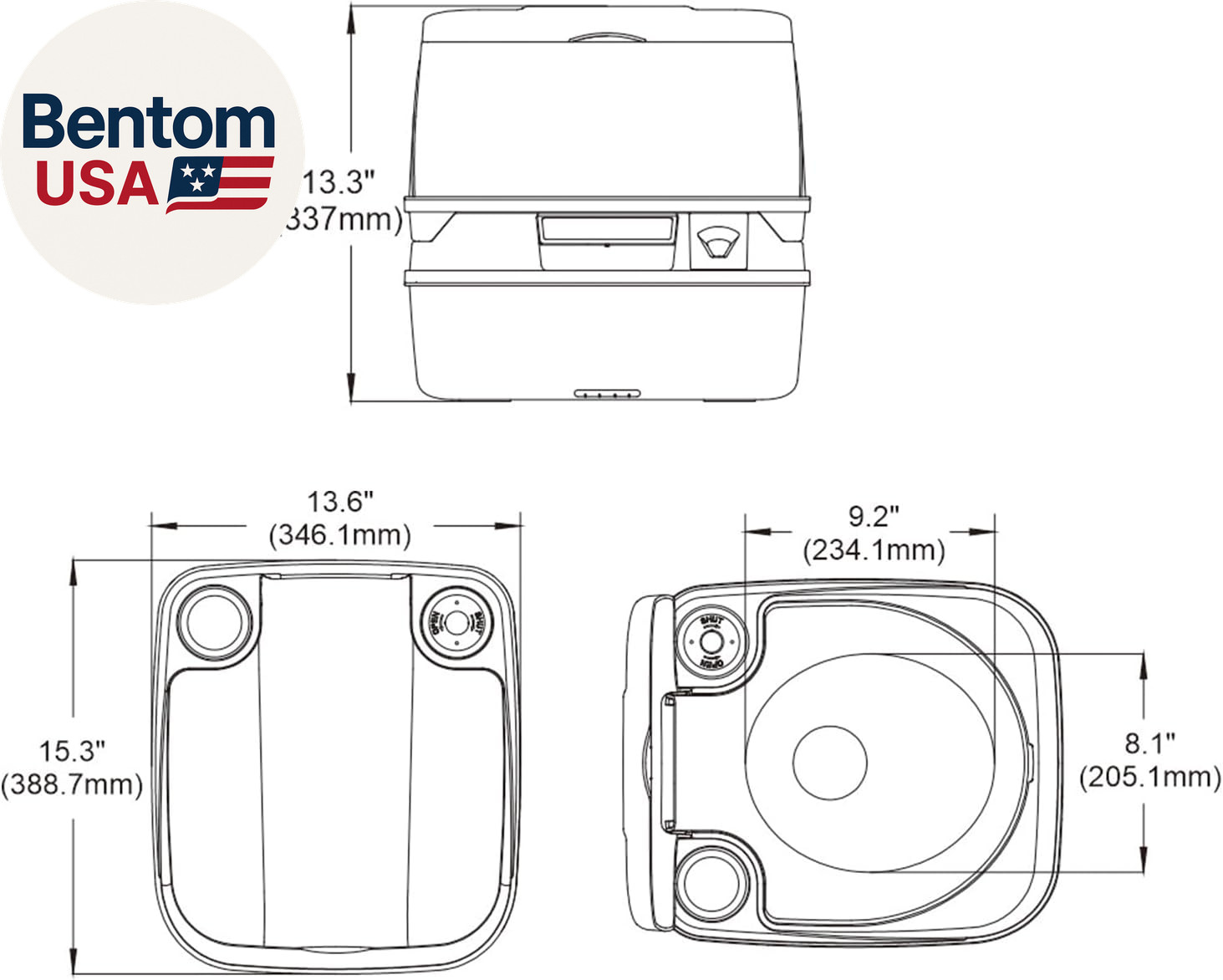 12L Premium Portable Travel Toilet – 3.2 Gallon Waste Tank, 2.6 Gallon Fresh Wat