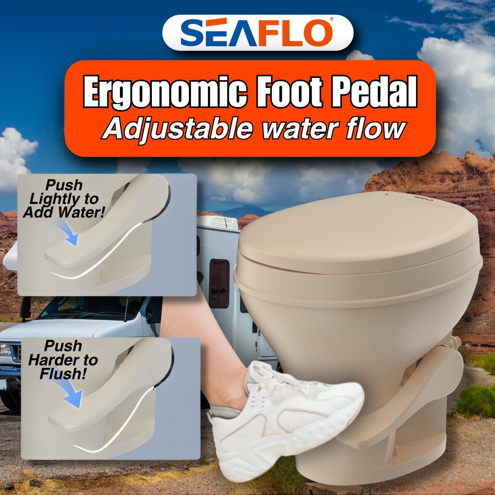 SEAFLO Bone-Colored Residential Height Camper/RV Toilet, 18.5” Height