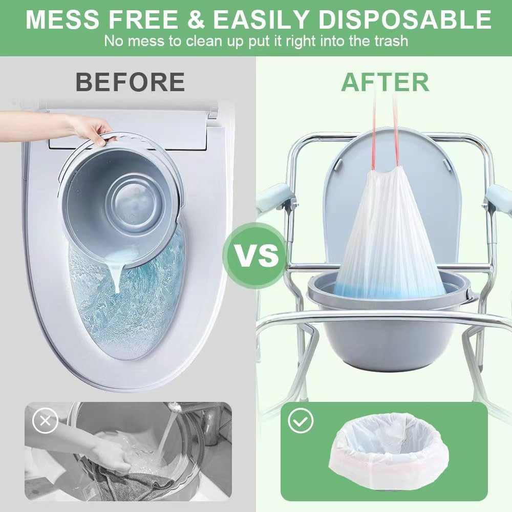 Commode Liners 120PCS Bedside Commode Liners Disposable-Portable Toilet