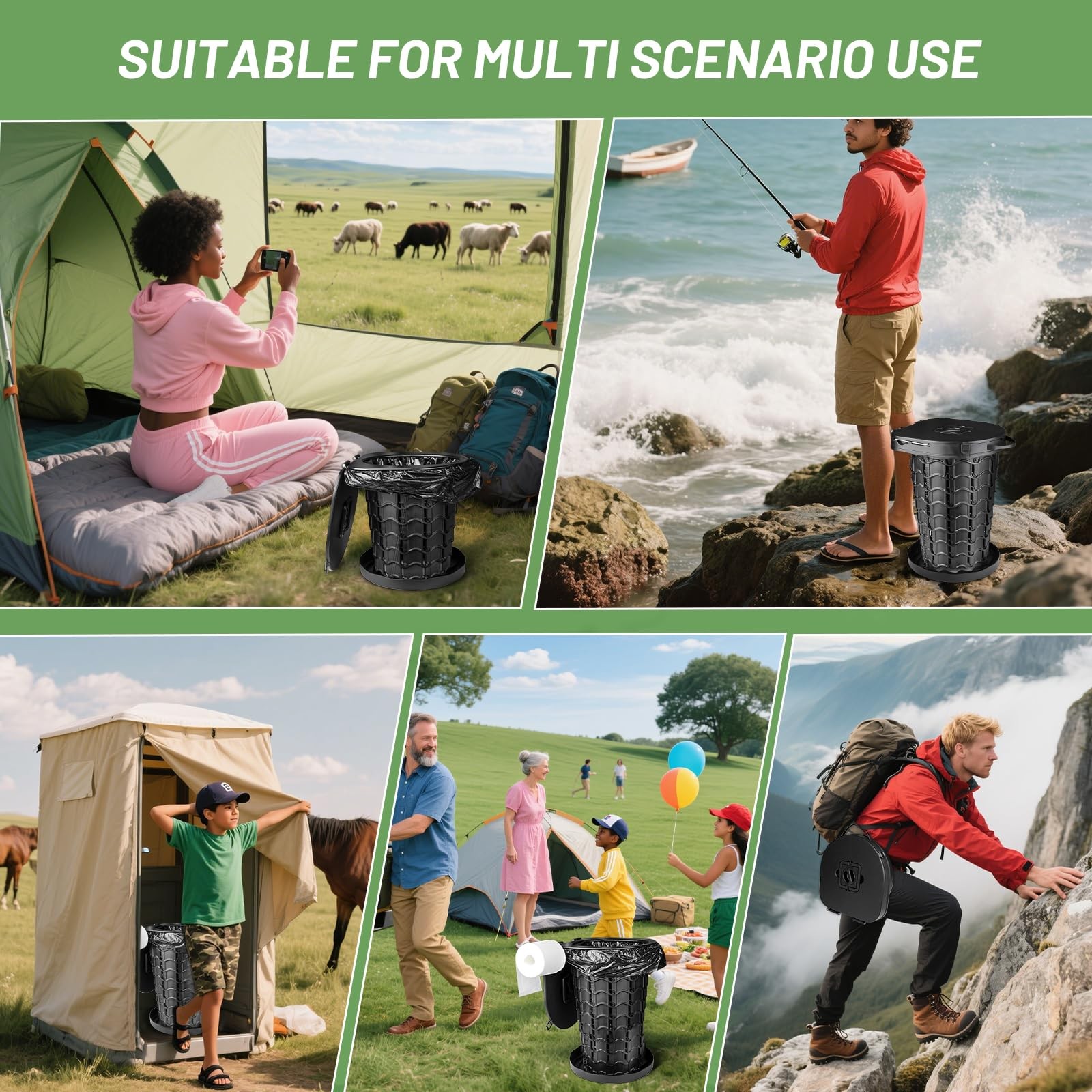 XXL Retractable Portable Toilet Travel Toilet (440lbs Capacity) Adjustable He…