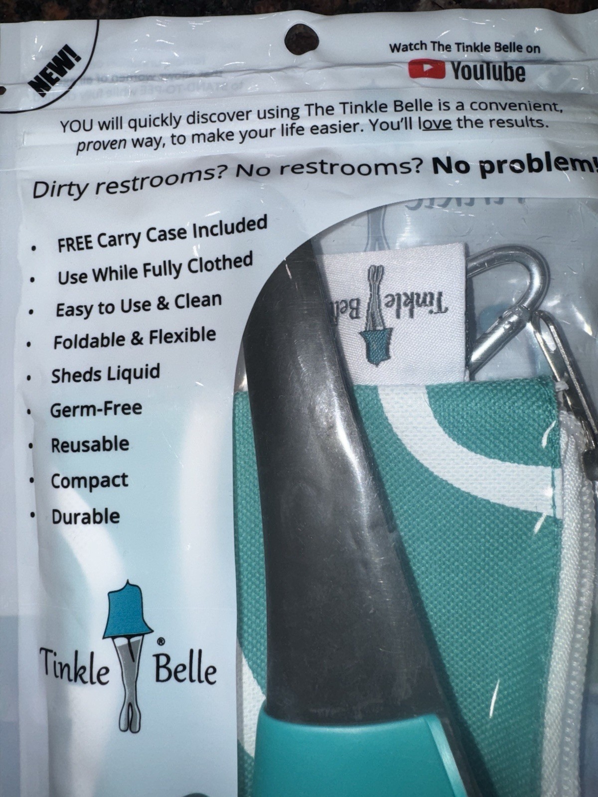 The Tinkle Belle Portable Female Urination Device, Teal and Grey with Case New