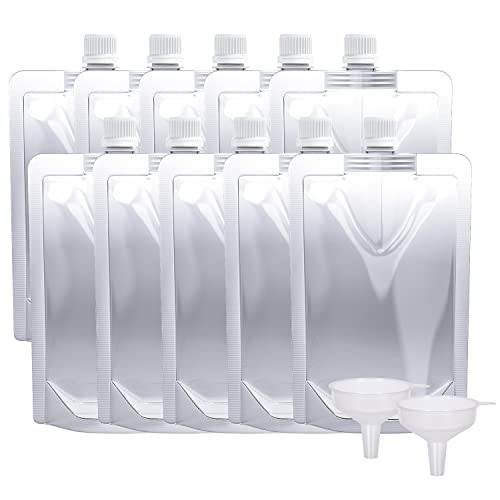 Keon Plastic Pouches – Leak-Proof, Flexible 8OZ – 10PCS + 2 Funnels – Reusable