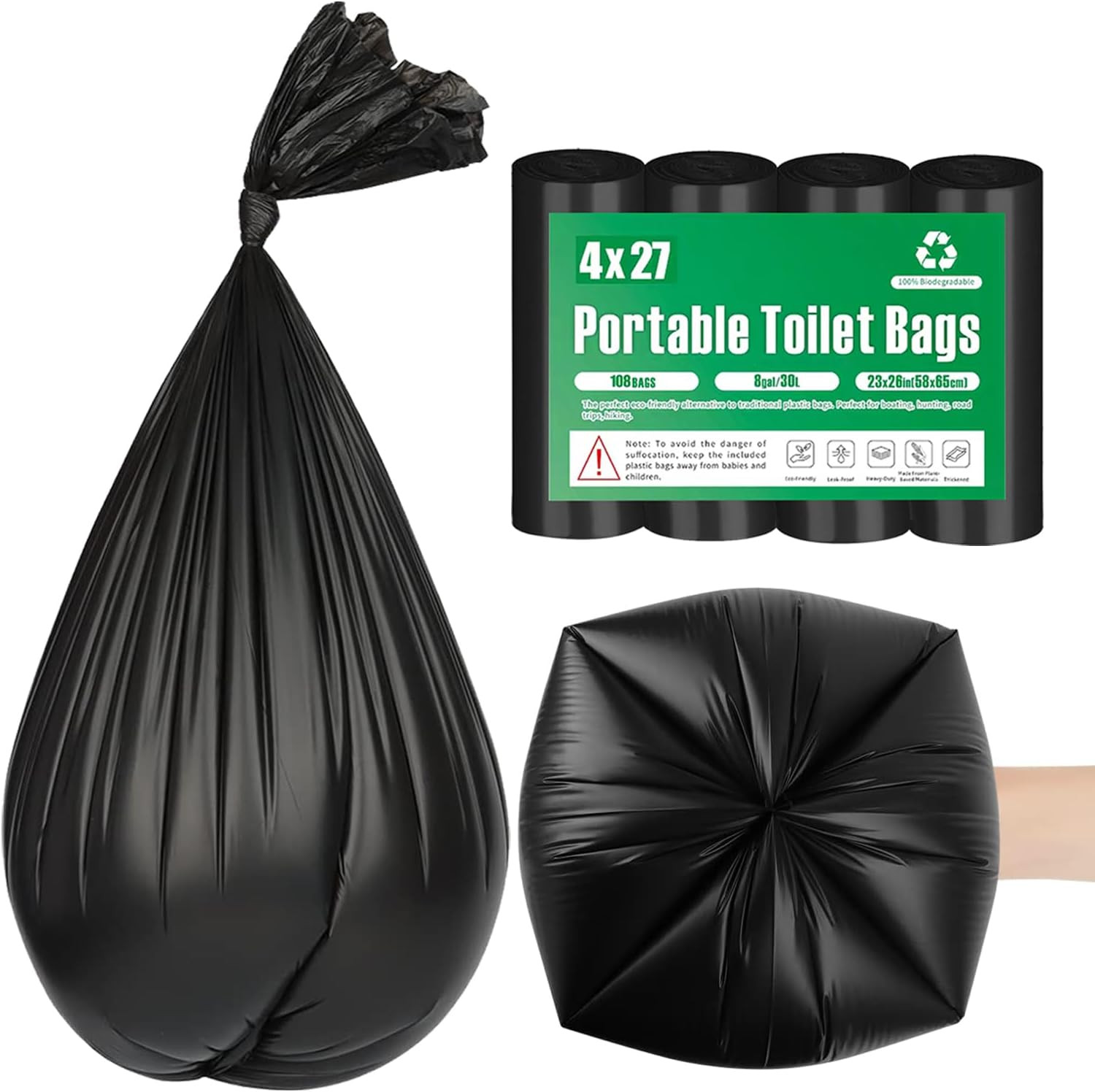 108 Portable Toilet Bags, 8 Gallon Biodegradable Camping Toilet Bags for Portab