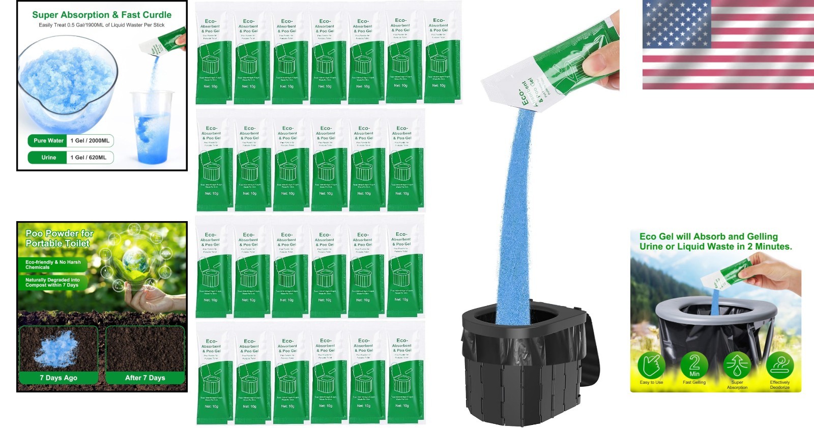 Unscented Absorbent Poo Gel for Camping Toilets – 8.81 oz Safe Waste Treatment