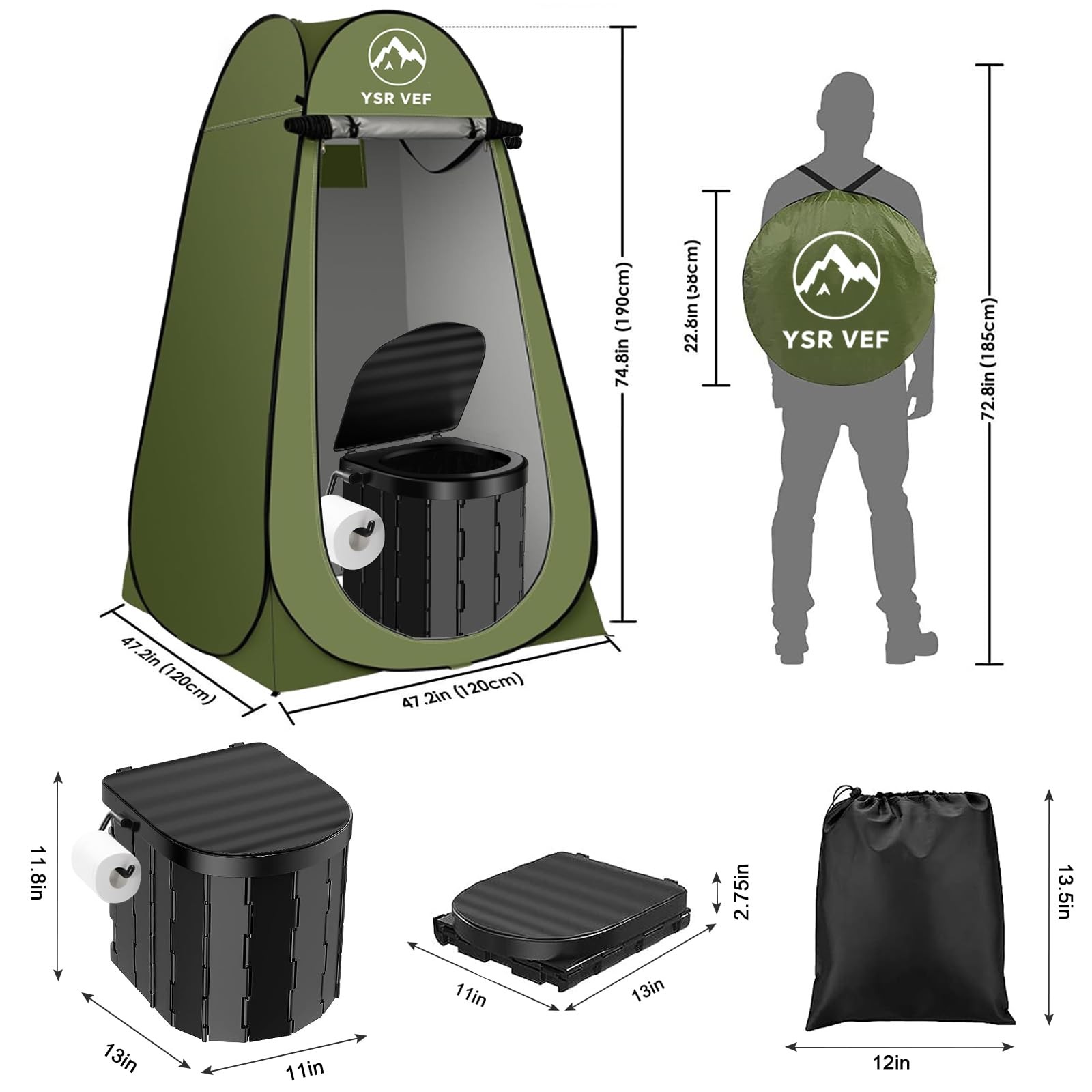 Portable Toilet Kit for Adults, Camping Toilet with Pop-Up Privacy Tent and P…
