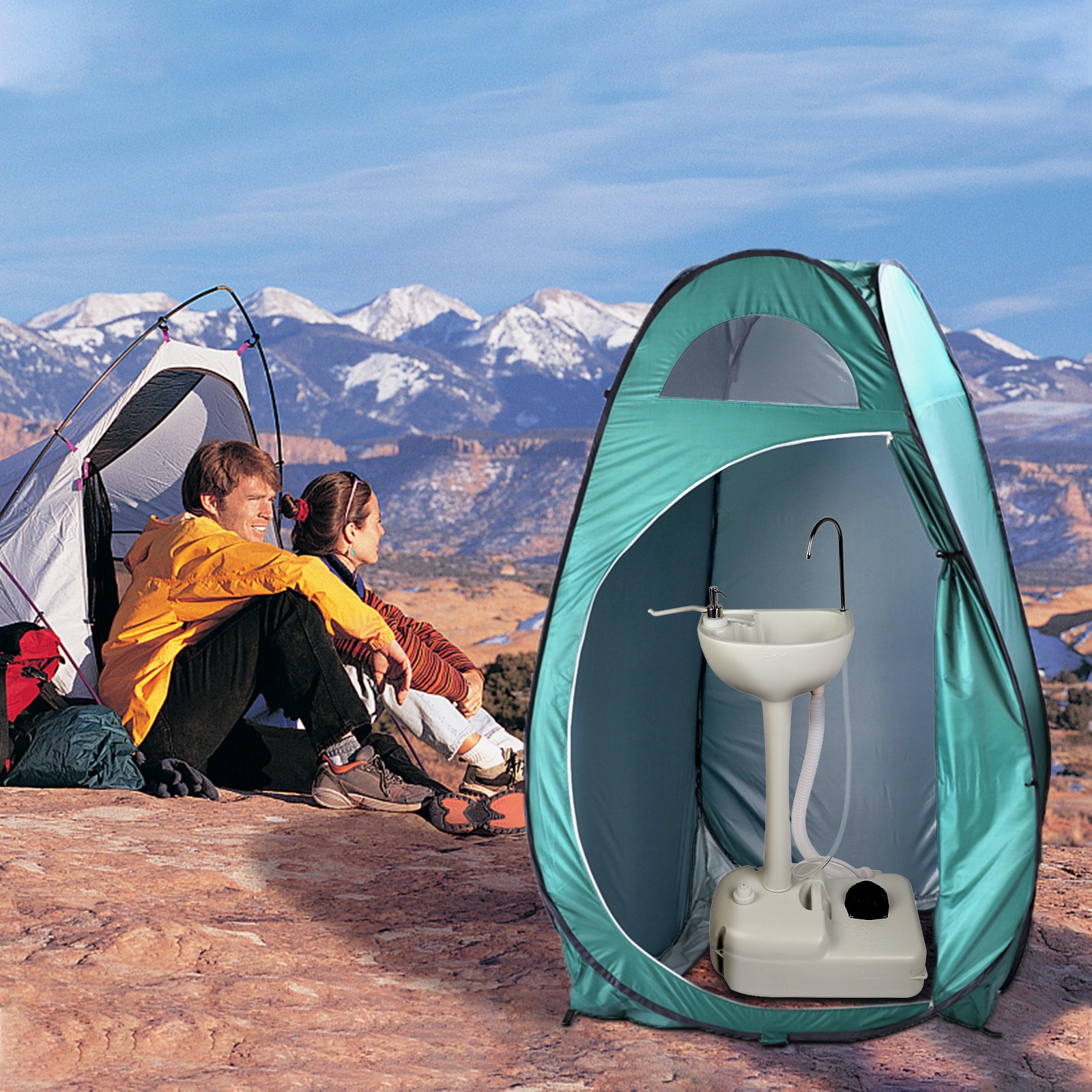 Portable 19L Water Wash Basin Stand Rolling Wheels Camping Hygiene Sanitation