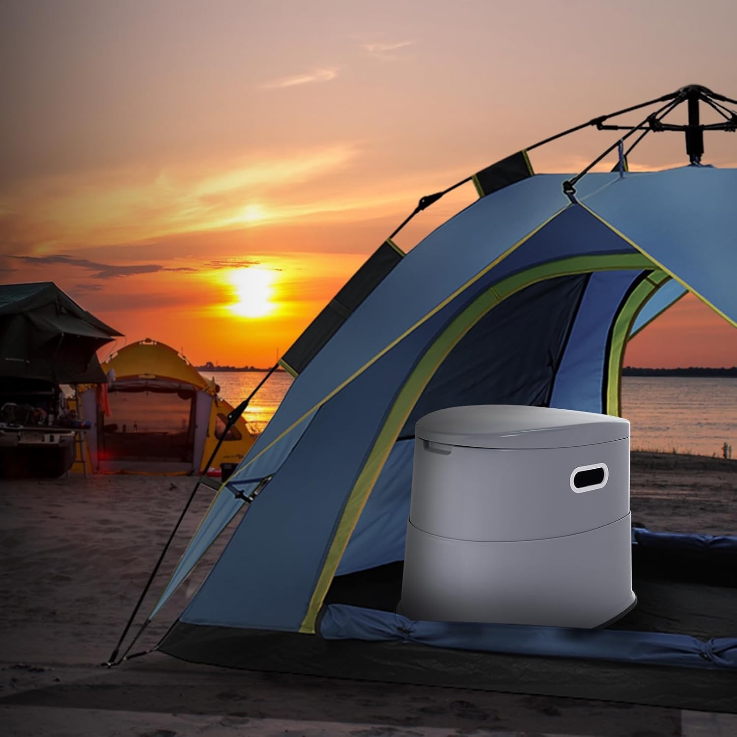RV Toilet for Camping, Portable Toilet with 1.3 Gal Detachable Inner Bucket & Re