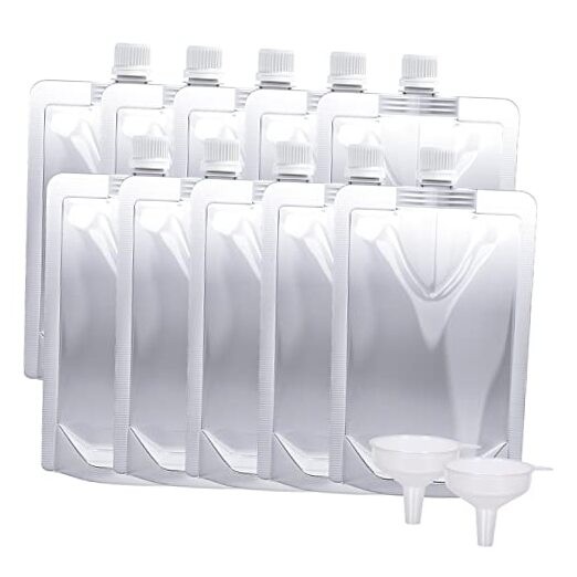 Keon Plastic Pouches – Leak-Proof, Flexible 8OZ – 10PCS + 2 Funnels – Reusable