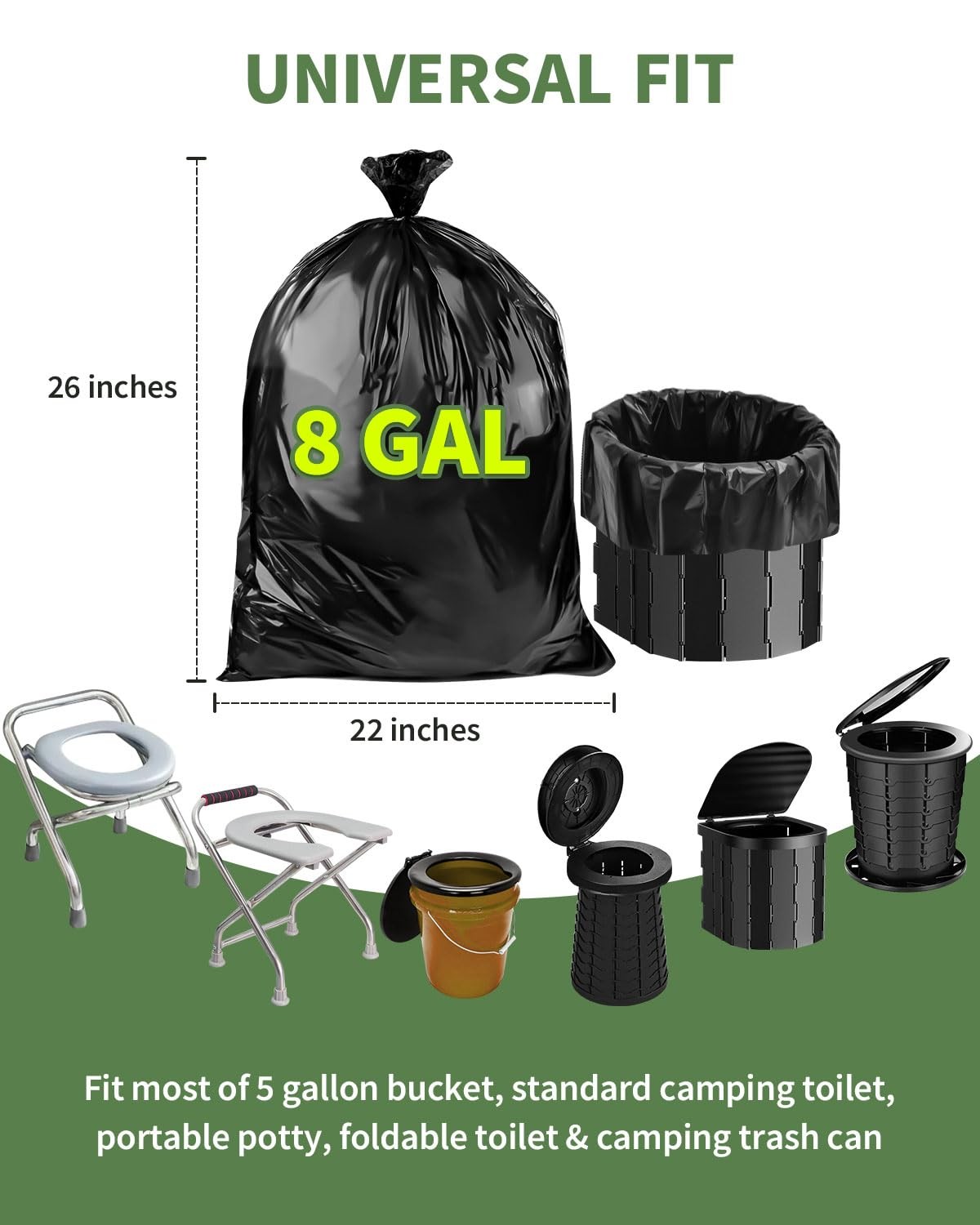 25 Portable Toilet Bags, Thick Biodegradable 1 Count (Pack of 25), Black
