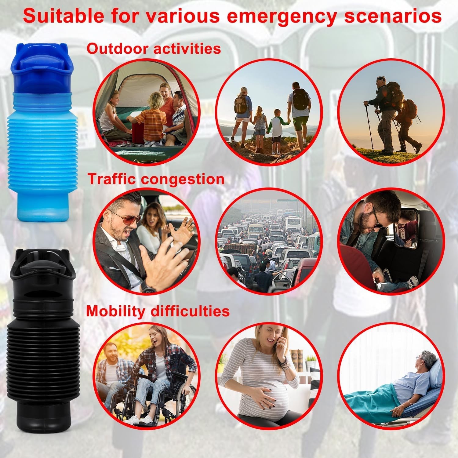 Portable Urinal Bottle 2 Pack 750ml Leakproof Car Travel Pee Bottle Blue Black