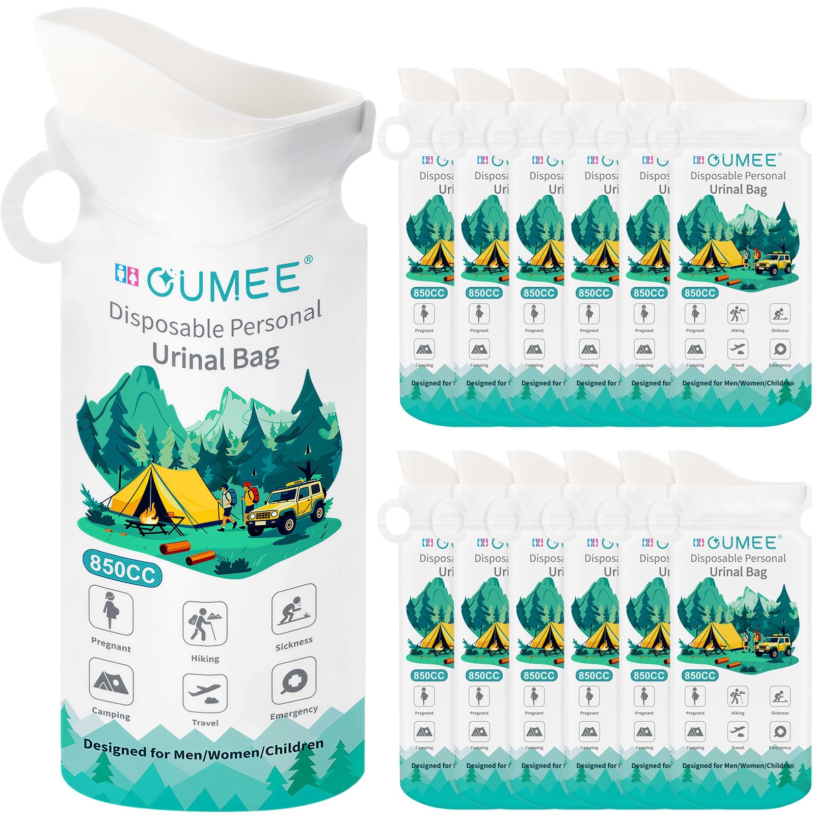 OUMEE 800ML Emergency Disposable Urinal Bags, 8/12/20/23/28 Pcs Large, white