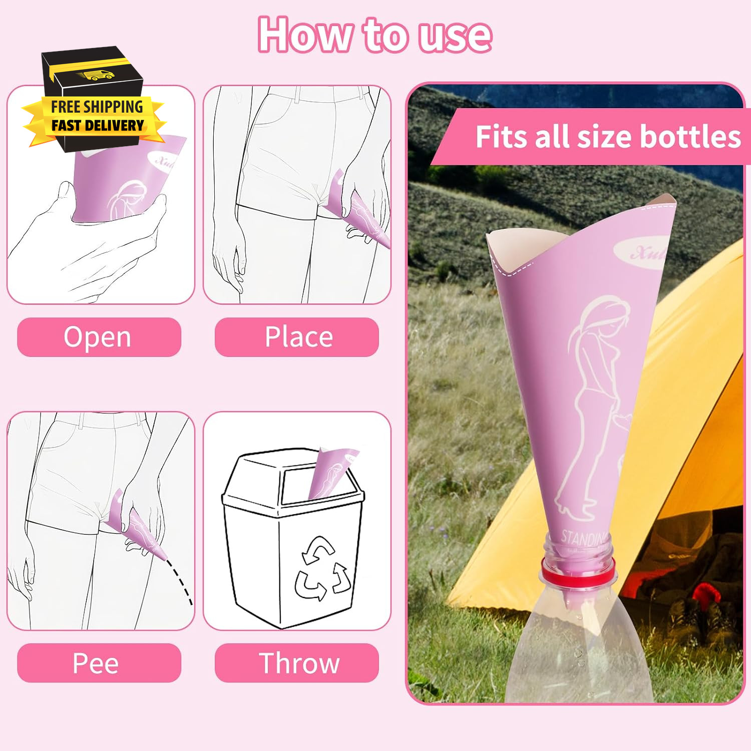 Disposable Female Urination Device, 10PCS Portable Pee Funnel for Women, Portabl